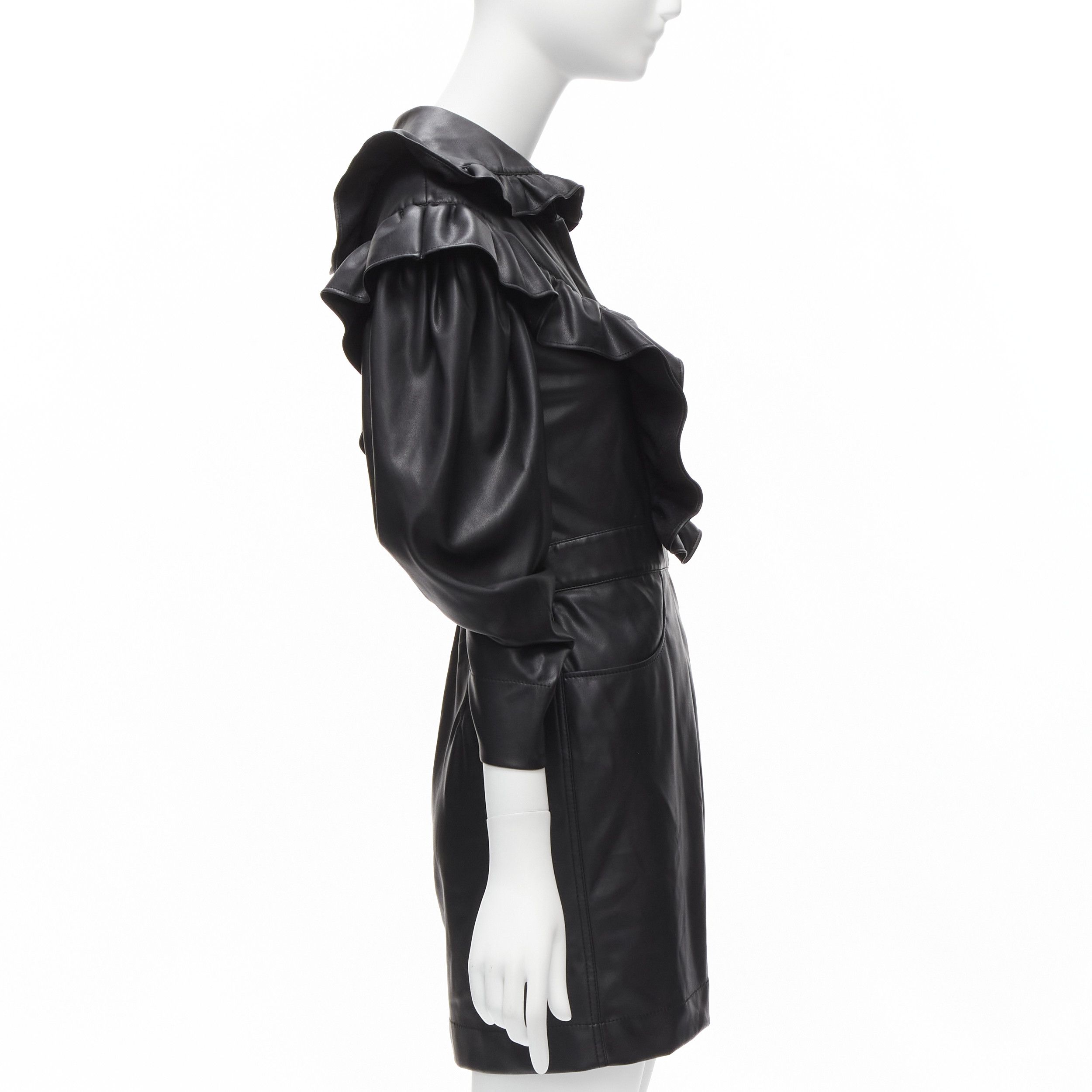 Philosophy di Lorenzo Serafini PHILOSOPHY DI LORENZO SERAFINI black vegan leather Victorian ruffle mini dress IT38 XS Size XS / US 0-2 / IT 36-38 - 4 Thumbnail
