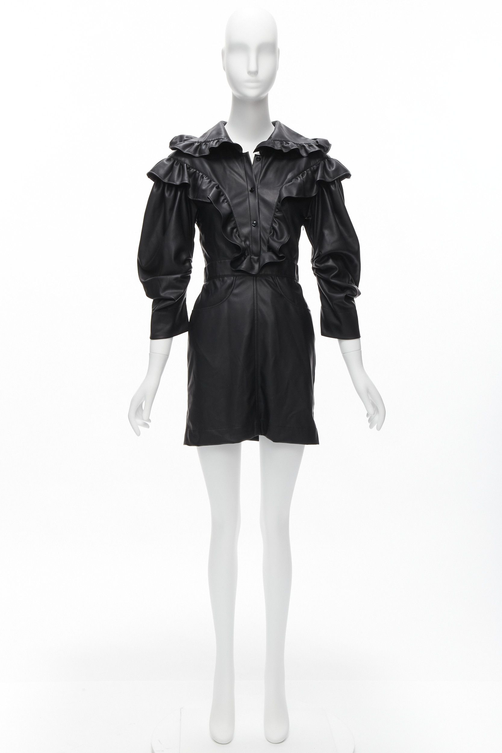 Philosophy di Lorenzo Serafini PHILOSOPHY DI LORENZO SERAFINI black vegan leather Victorian ruffle mini dress IT38 XS Size XS / US 0-2 / IT 36-38 - 10 Thumbnail