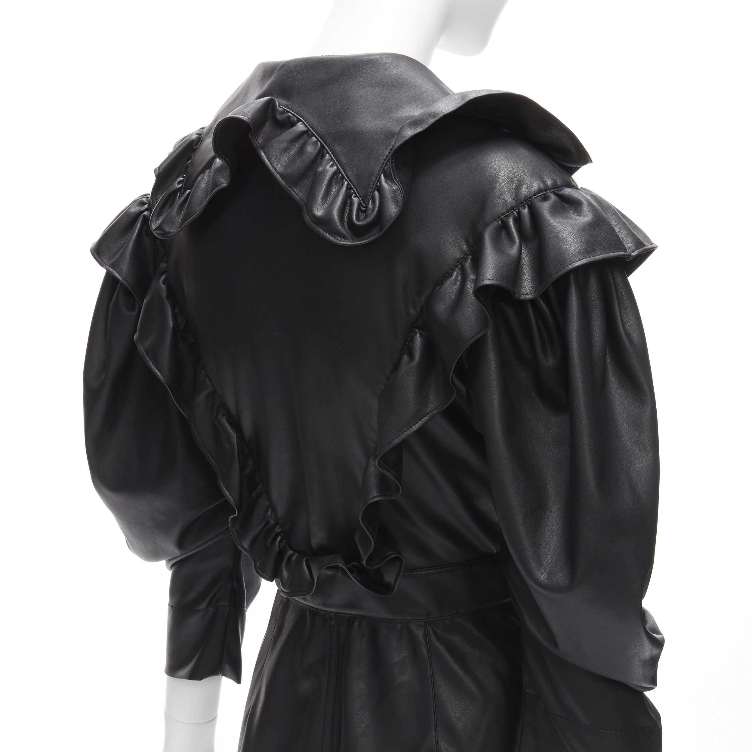 Philosophy di Lorenzo Serafini PHILOSOPHY DI LORENZO SERAFINI black vegan leather Victorian ruffle mini dress IT38 XS Size XS / US 0-2 / IT 36-38 - 2 Thumbnail