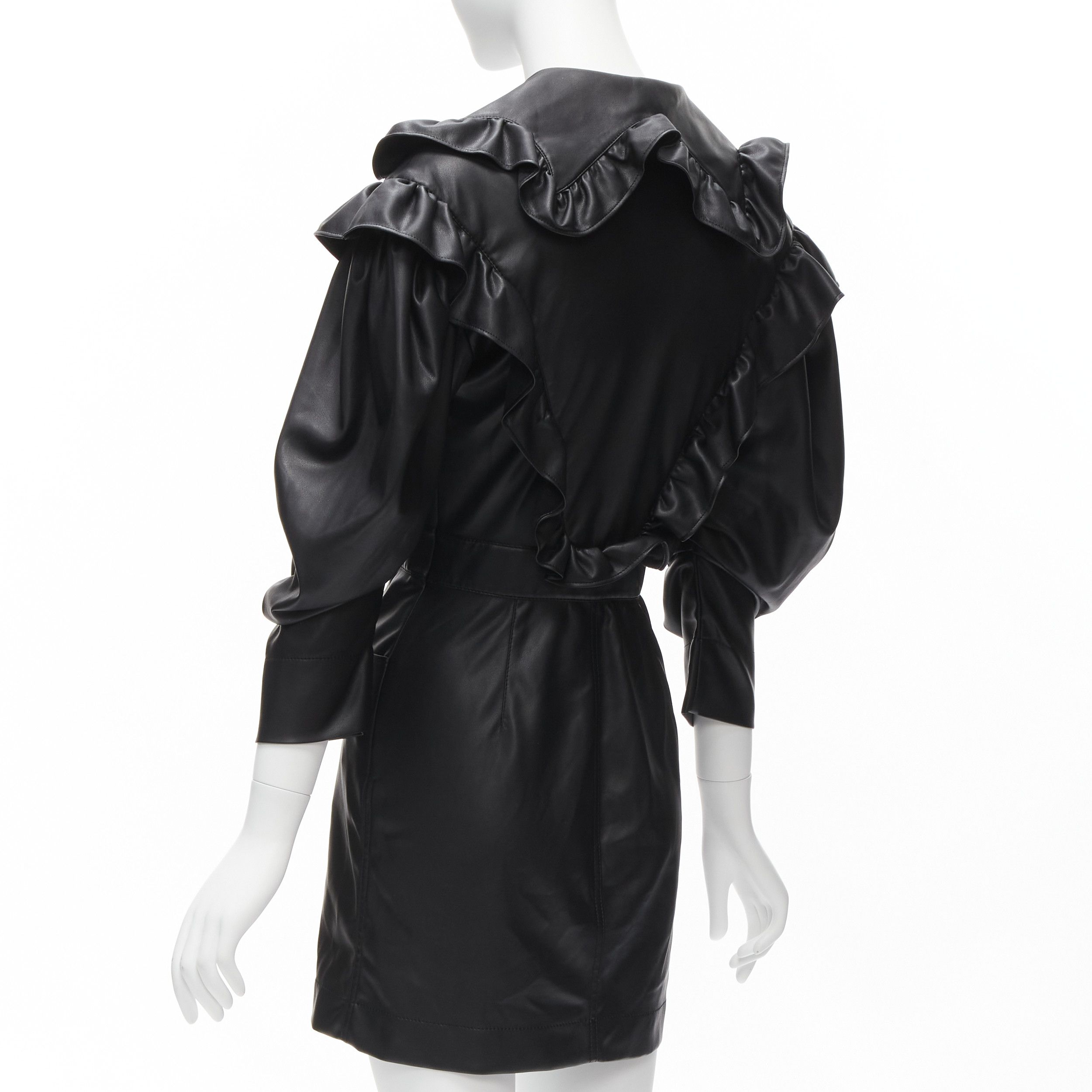 Philosophy di Lorenzo Serafini PHILOSOPHY DI LORENZO SERAFINI black vegan leather Victorian ruffle mini dress IT38 XS Size XS / US 0-2 / IT 36-38 - 6 Thumbnail