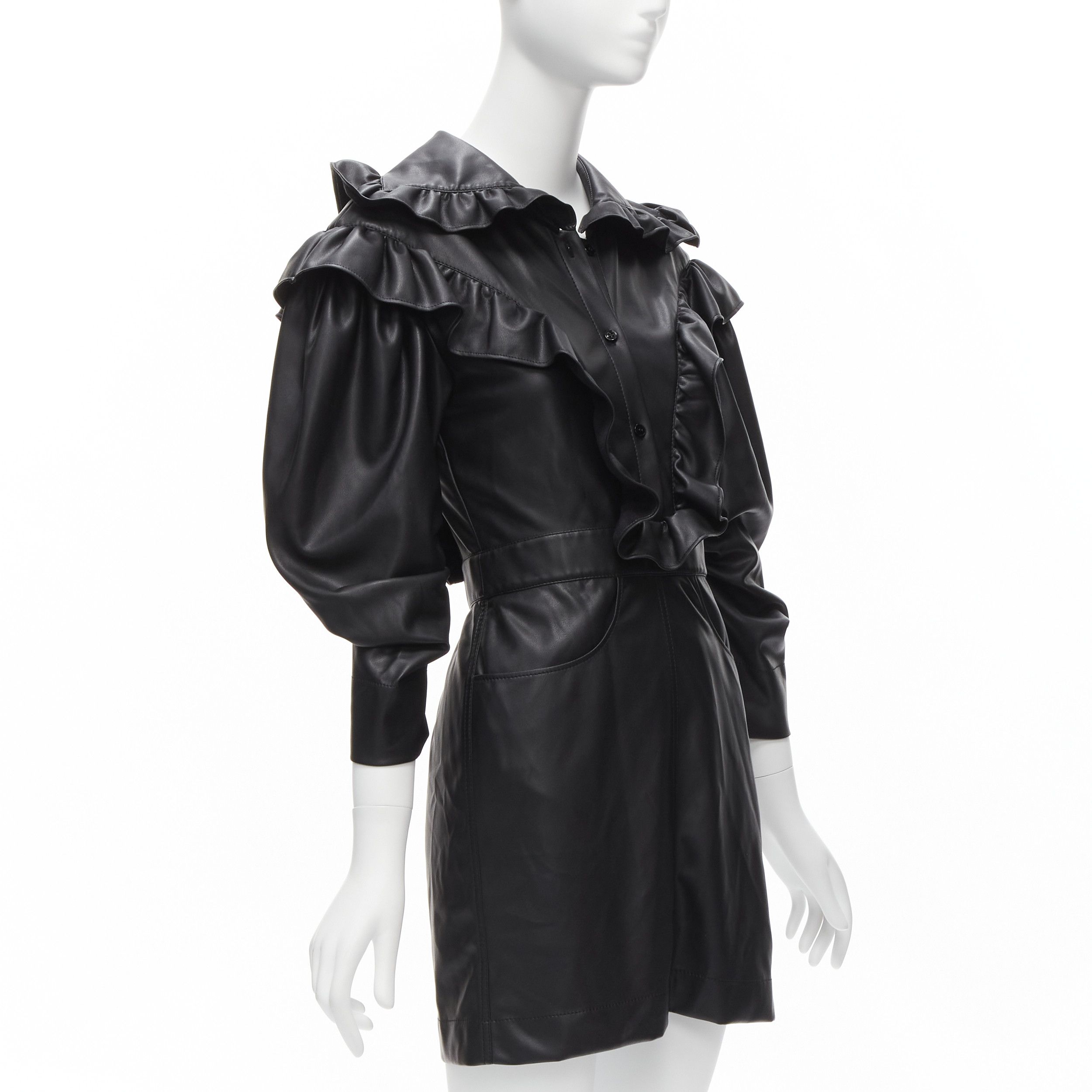 Philosophy di Lorenzo Serafini PHILOSOPHY DI LORENZO SERAFINI black vegan leather Victorian ruffle mini dress IT38 XS Size XS / US 0-2 / IT 36-38 - 3 Thumbnail