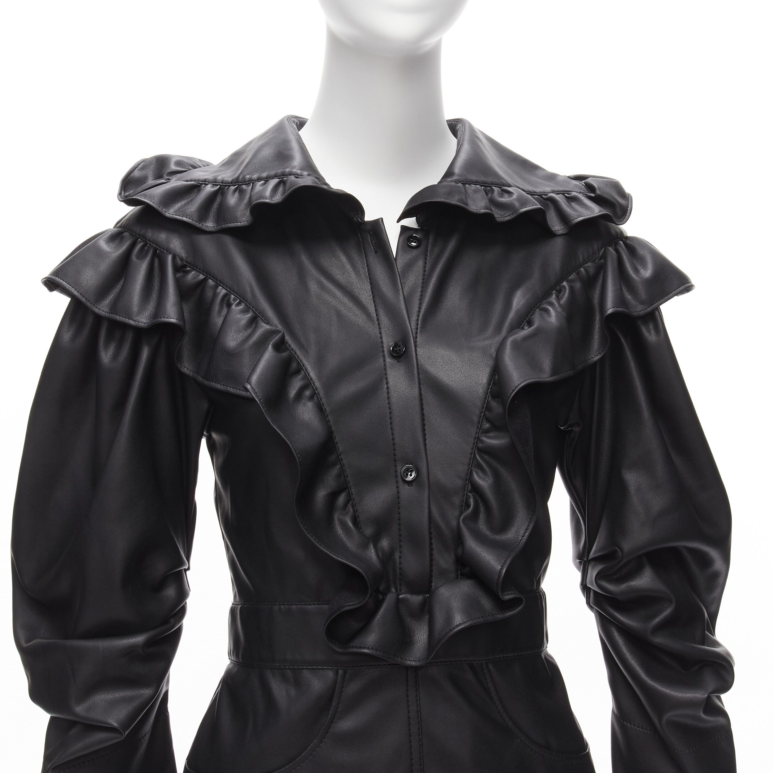 Philosophy di Lorenzo Serafini PHILOSOPHY DI LORENZO SERAFINI black vegan leather Victorian ruffle mini dress IT38 XS Size XS / US 0-2 / IT 36-38 - 7 Thumbnail