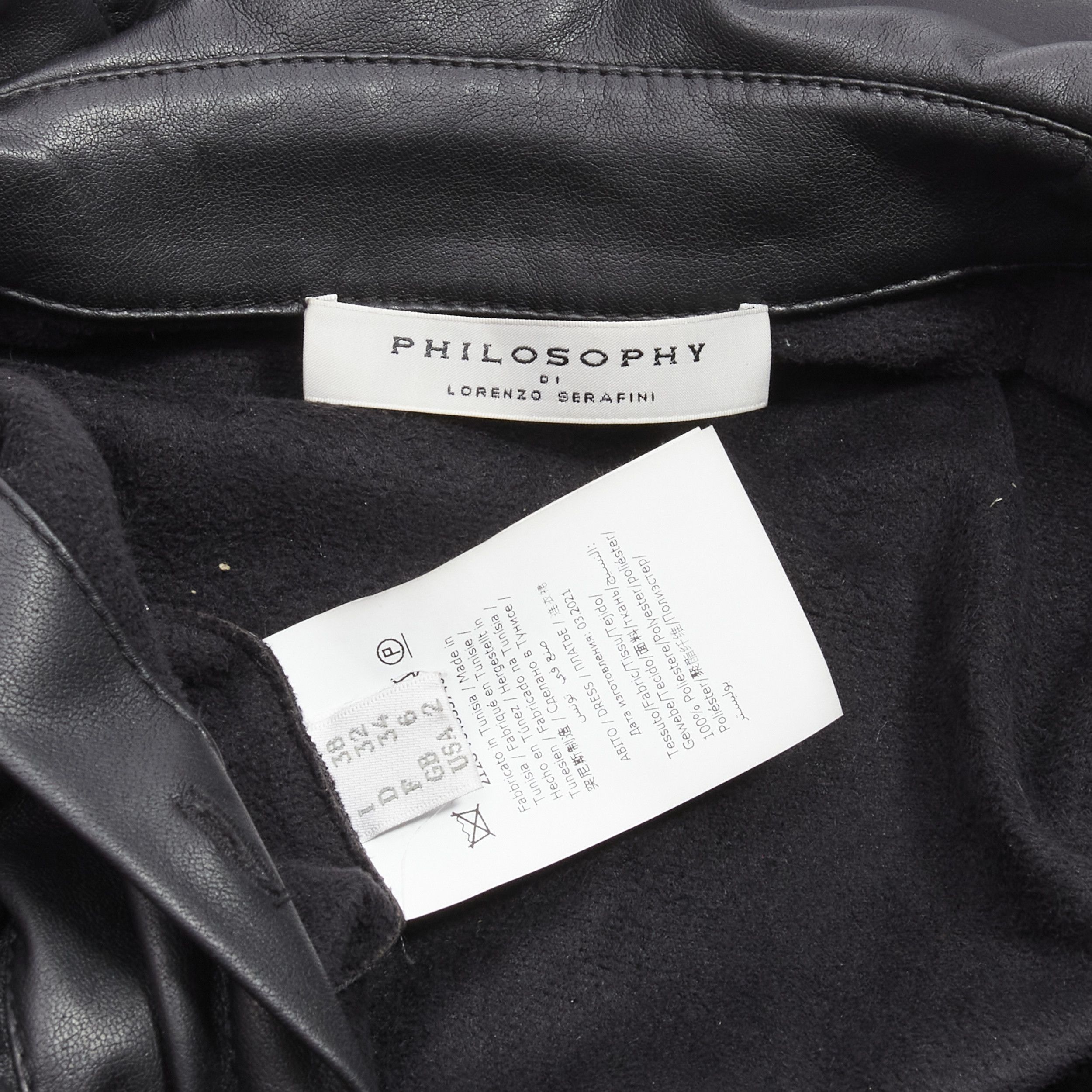 Philosophy di Lorenzo Serafini PHILOSOPHY DI LORENZO SERAFINI black vegan leather Victorian ruffle mini dress IT38 XS Size XS / US 0-2 / IT 36-38 - 9 Thumbnail