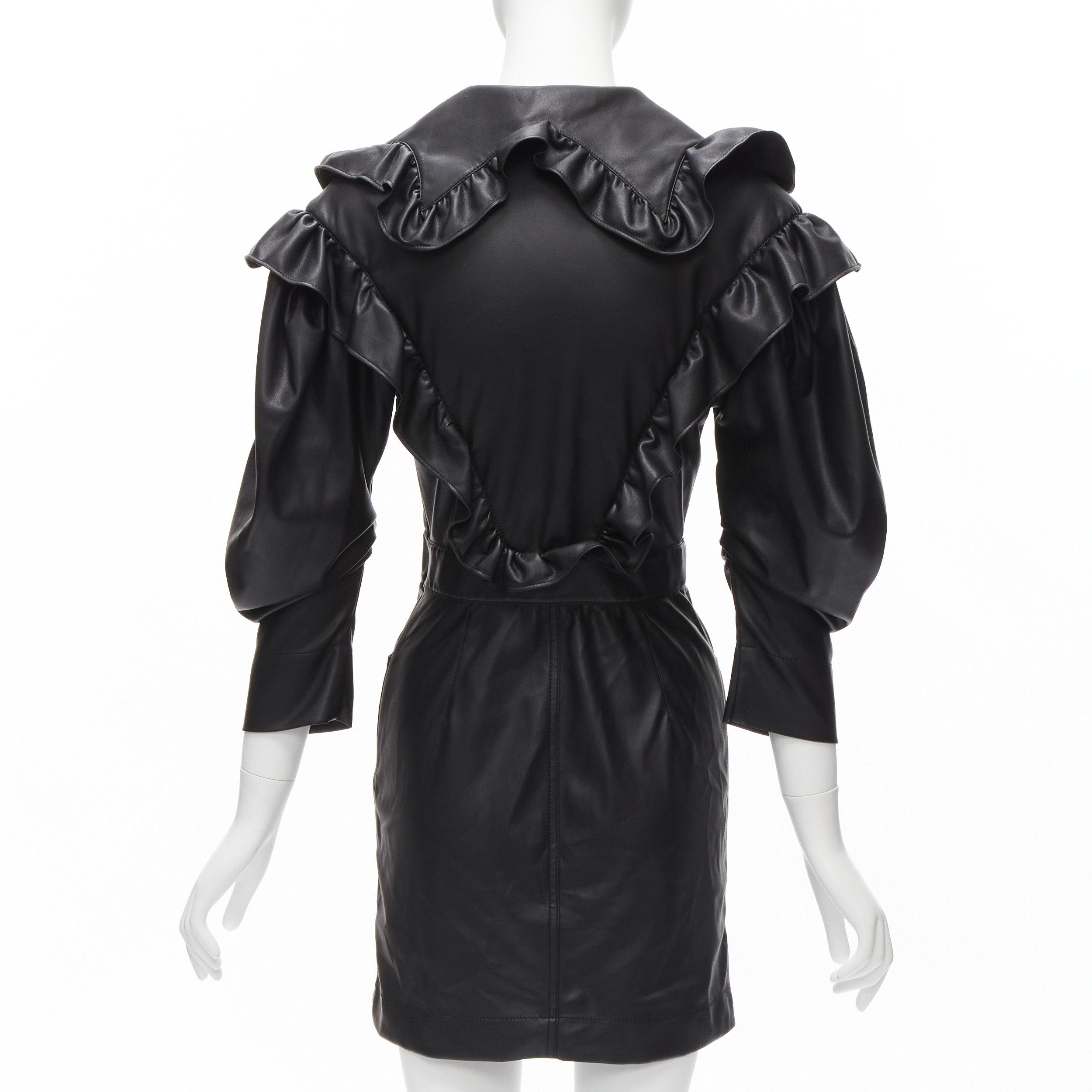 Philosophy di Lorenzo Serafini PHILOSOPHY DI LORENZO SERAFINI black vegan leather Victorian ruffle mini dress IT38 XS Size XS / US 0-2 / IT 36-38 - 5 Thumbnail