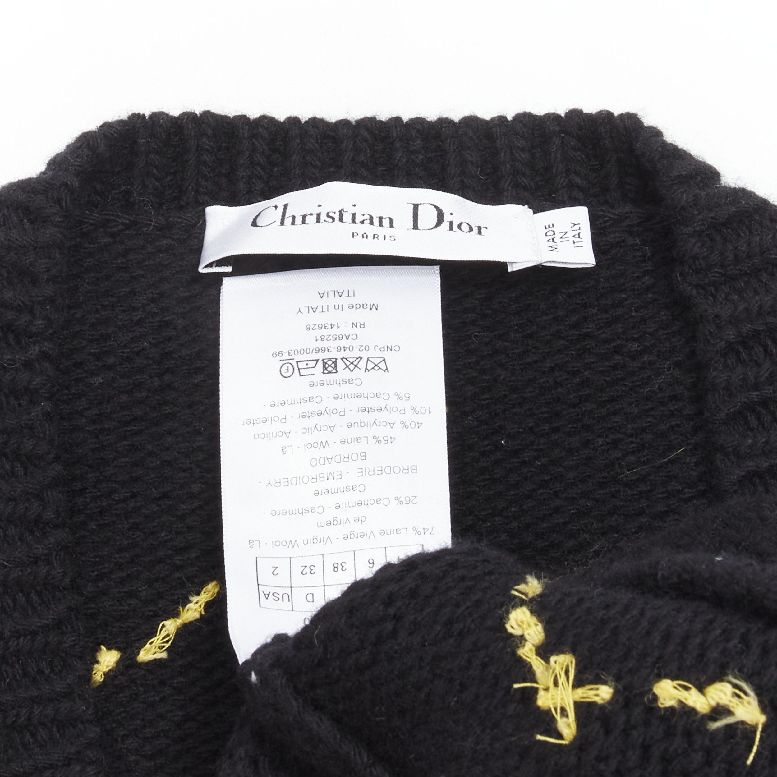 Dior CHRISTIAN DIOR 2022 Pixel Zodiac Cancer black wool cashmere intarsia cropped vest sweater FR34 XS Size XS / US 0-2 / IT 36-38 - 9 Thumbnail