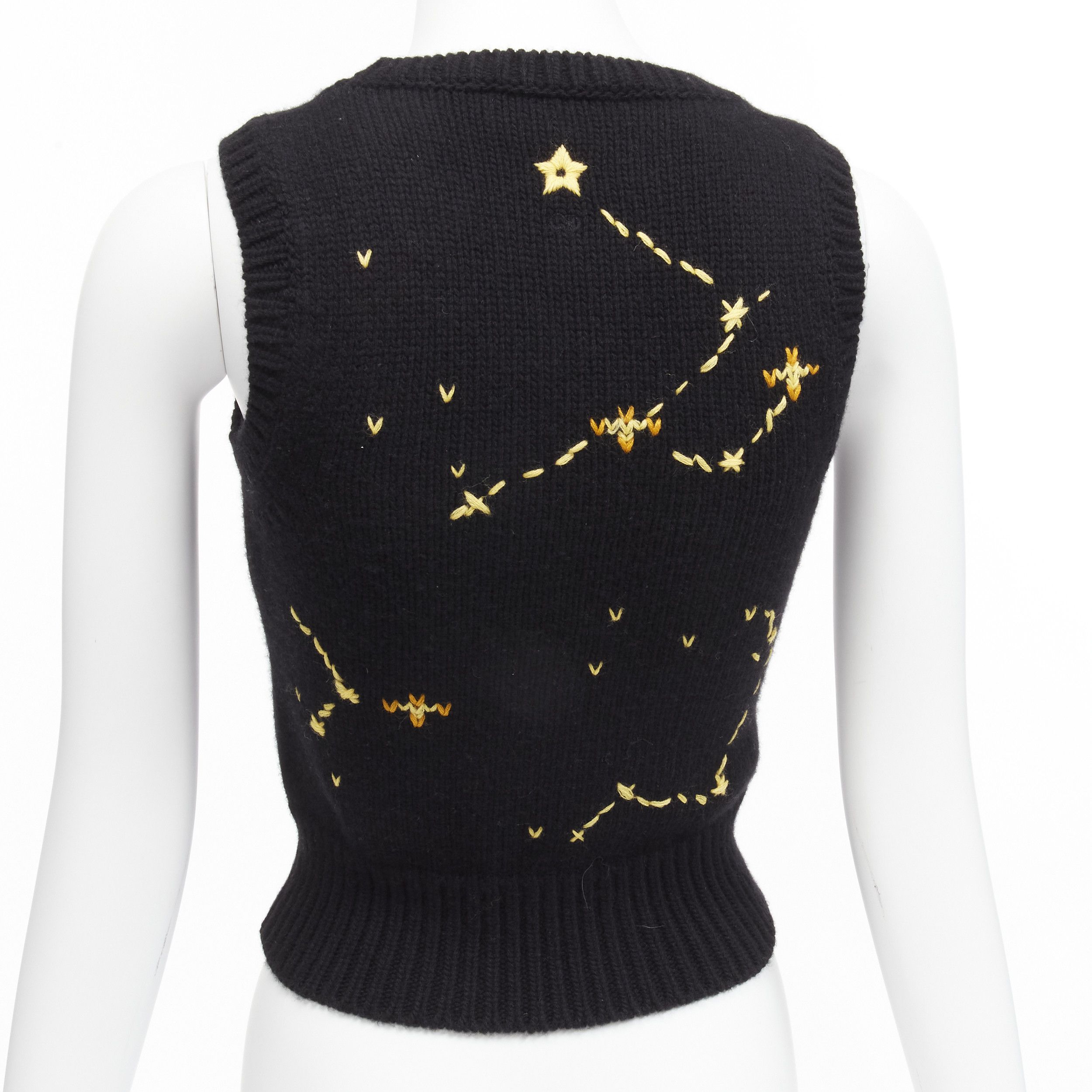 Dior CHRISTIAN DIOR 2022 Pixel Zodiac Cancer black wool cashmere intarsia cropped vest sweater FR34 XS Size XS / US 0-2 / IT 36-38 - 7 Thumbnail