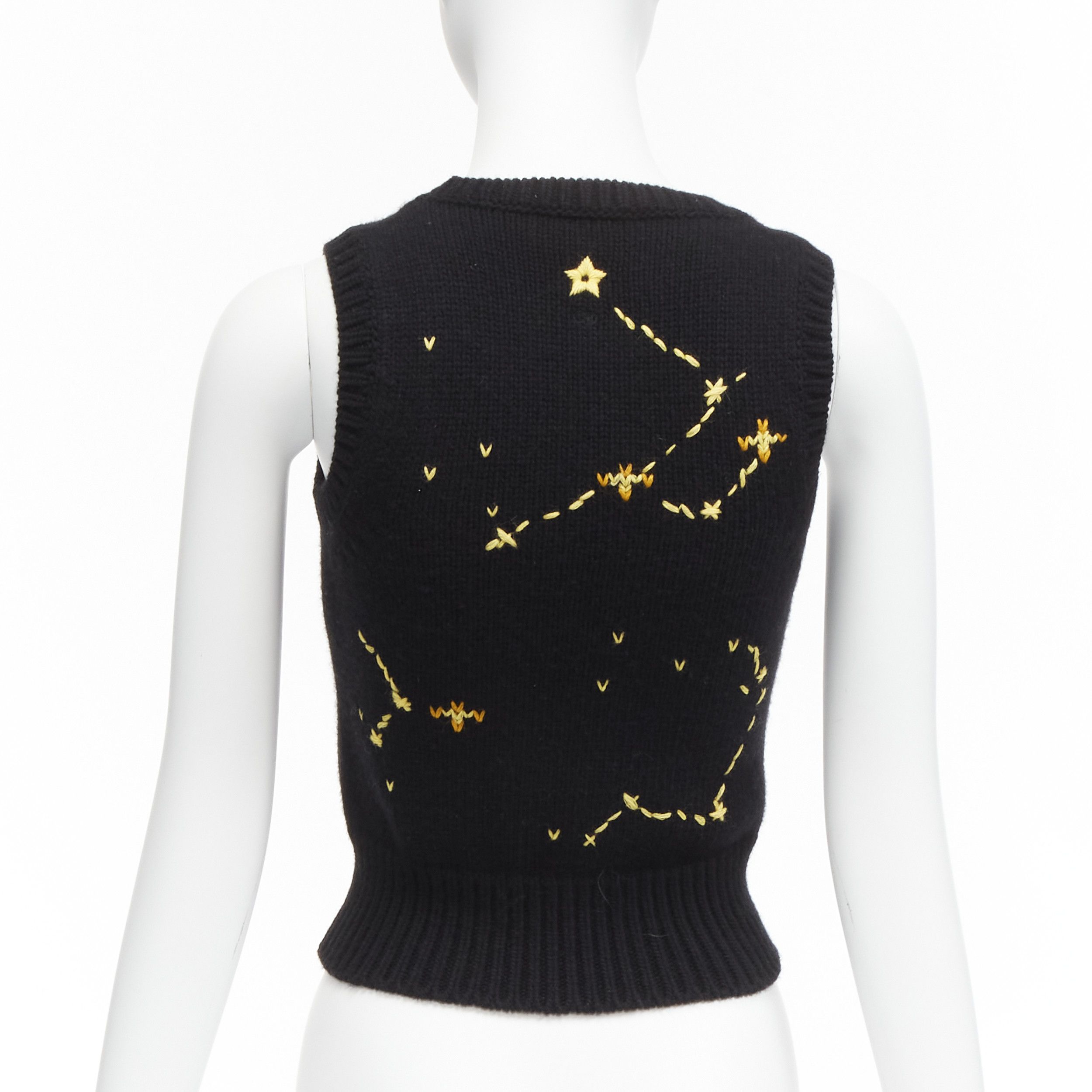 Dior CHRISTIAN DIOR 2022 Pixel Zodiac Cancer black wool cashmere intarsia cropped vest sweater FR34 XS Size XS / US 0-2 / IT 36-38 - 5 Thumbnail