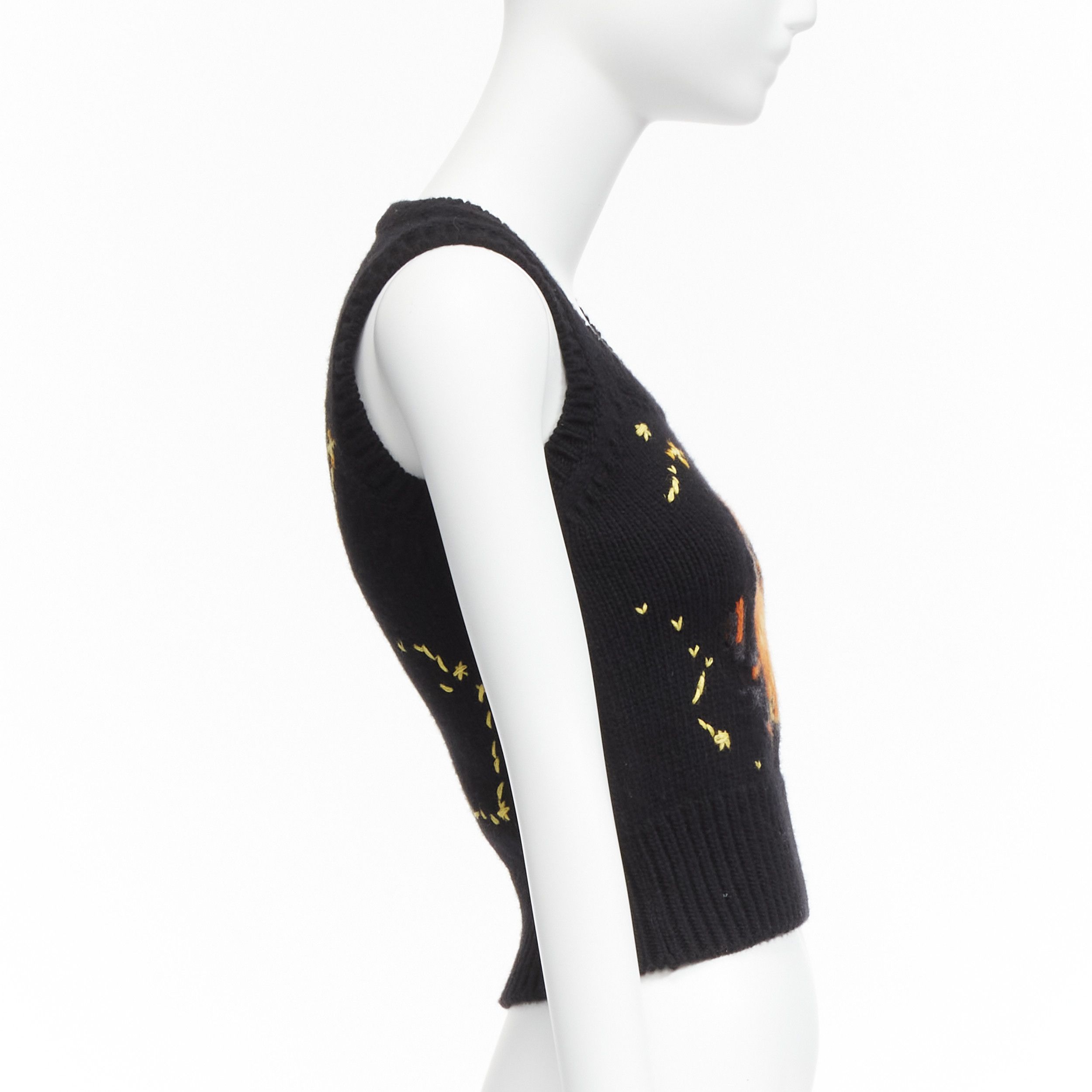 Dior CHRISTIAN DIOR 2022 Pixel Zodiac Cancer black wool cashmere intarsia cropped vest sweater FR34 XS Size XS / US 0-2 / IT 36-38 - 4 Thumbnail