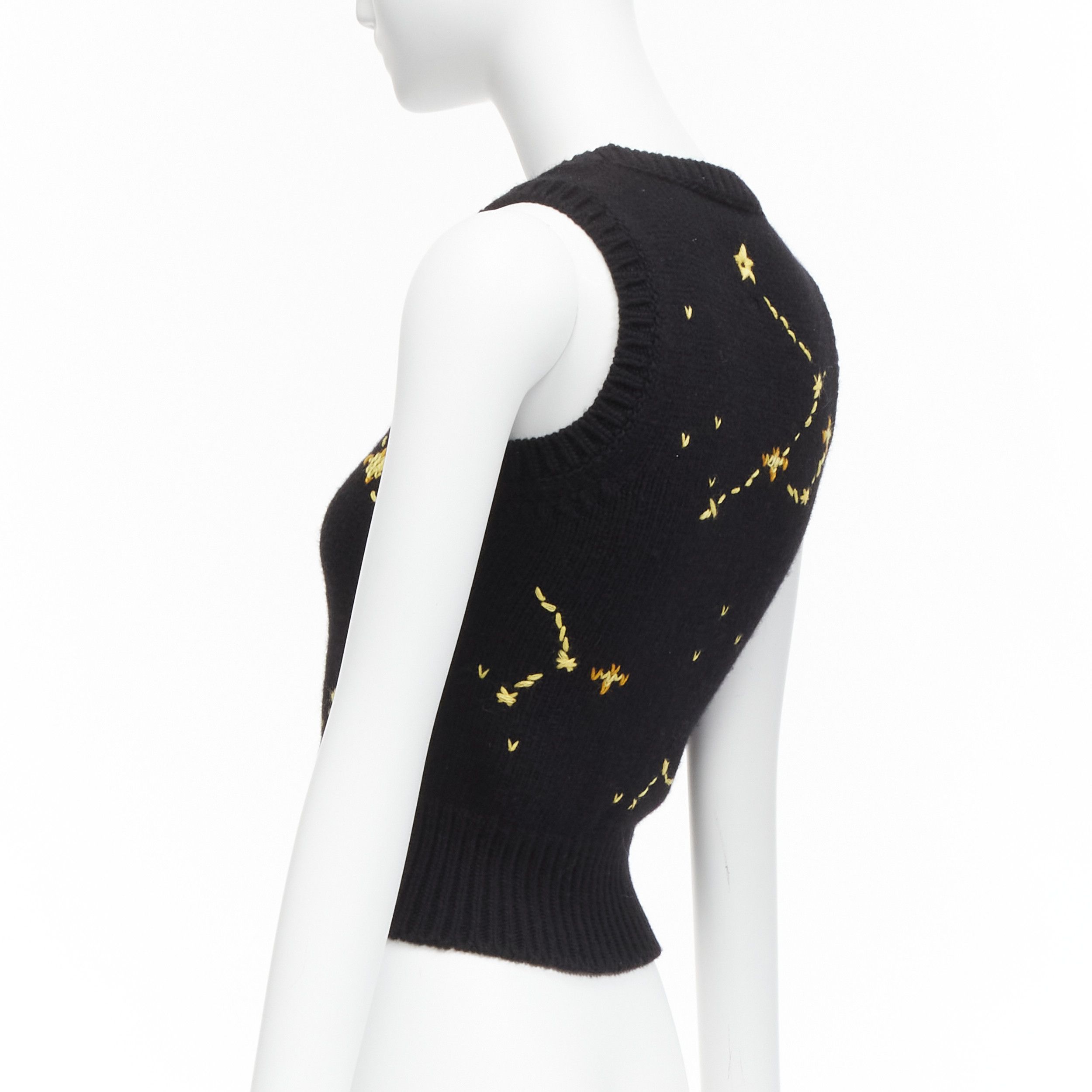 Dior CHRISTIAN DIOR 2022 Pixel Zodiac Cancer black wool cashmere intarsia cropped vest sweater FR34 XS Size XS / US 0-2 / IT 36-38 - 6 Thumbnail