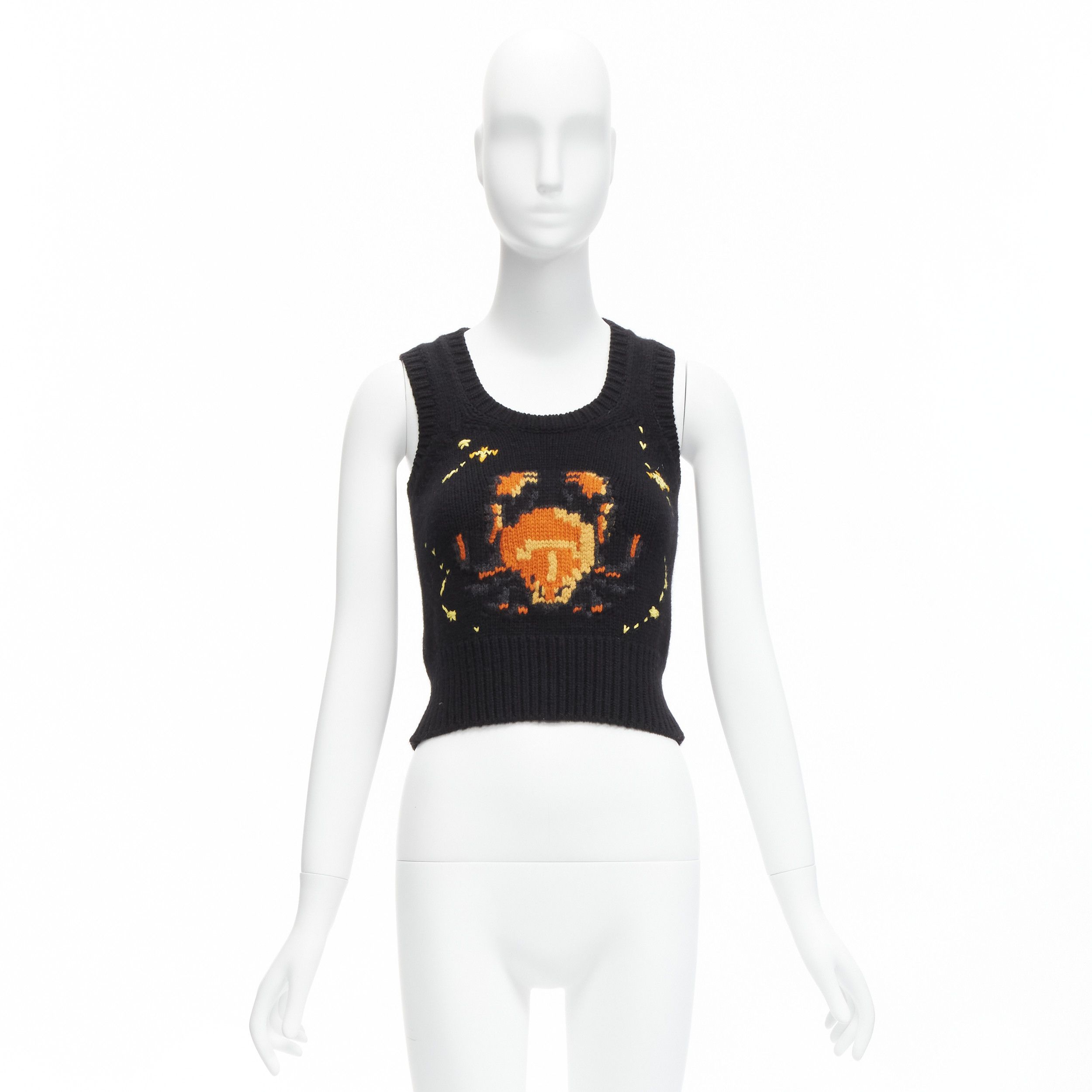 Dior CHRISTIAN DIOR 2022 Pixel Zodiac Cancer black wool cashmere intarsia cropped vest sweater FR34 XS Size XS / US 0-2 / IT 36-38 - 10 Thumbnail