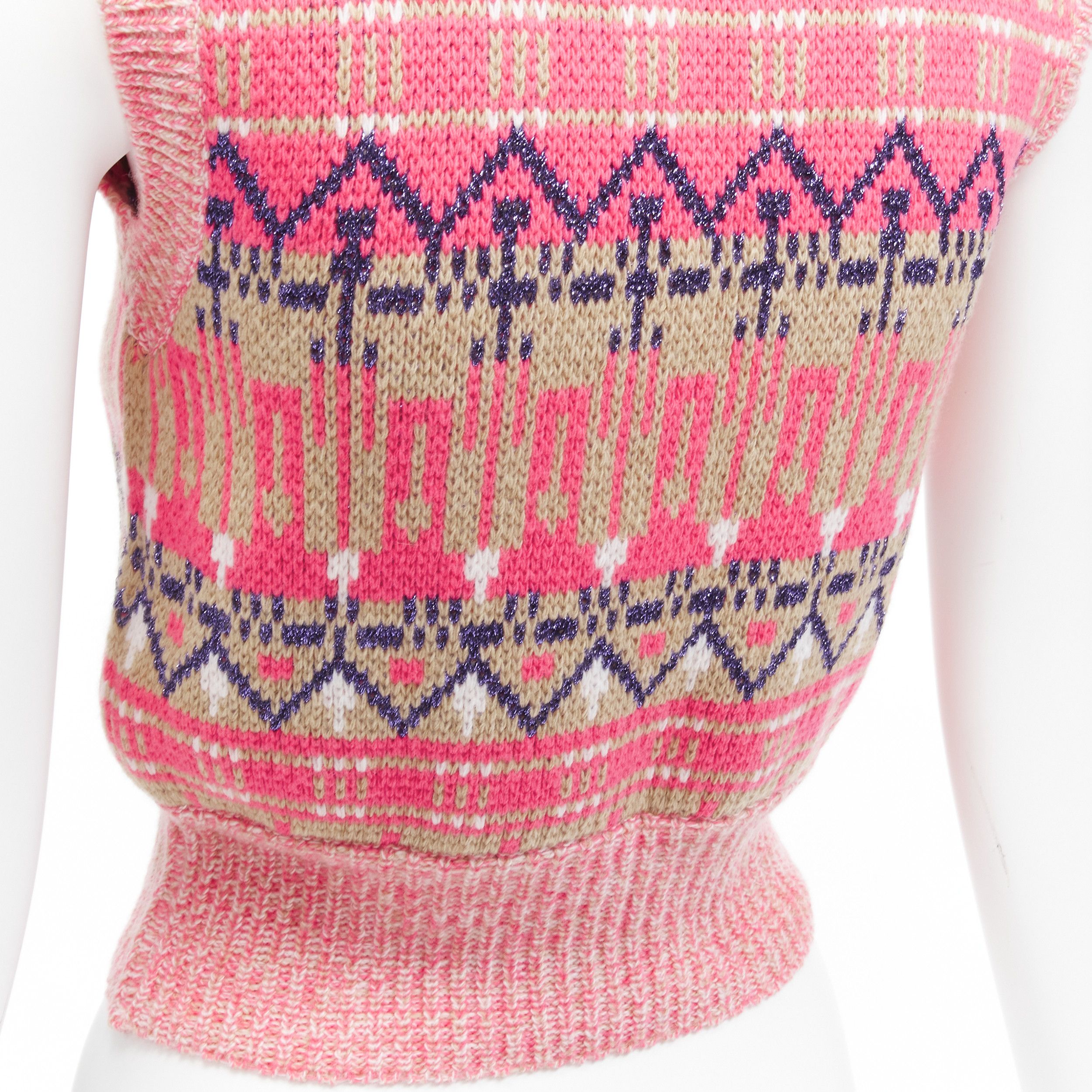 Paco Rabanne PACO RABANNE pink purple lurex virgin wool graphic knit vest XS Size S / US 4 / IT 40 - 8 Thumbnail