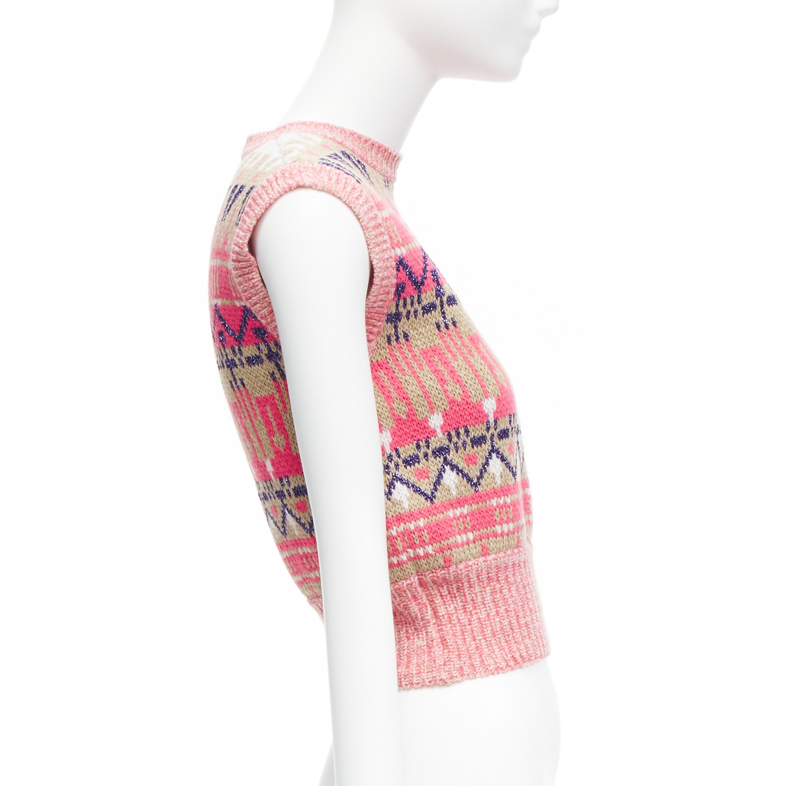 Paco Rabanne PACO RABANNE pink purple lurex virgin wool graphic knit vest XS Size S / US 4 / IT 40 - 4 Thumbnail