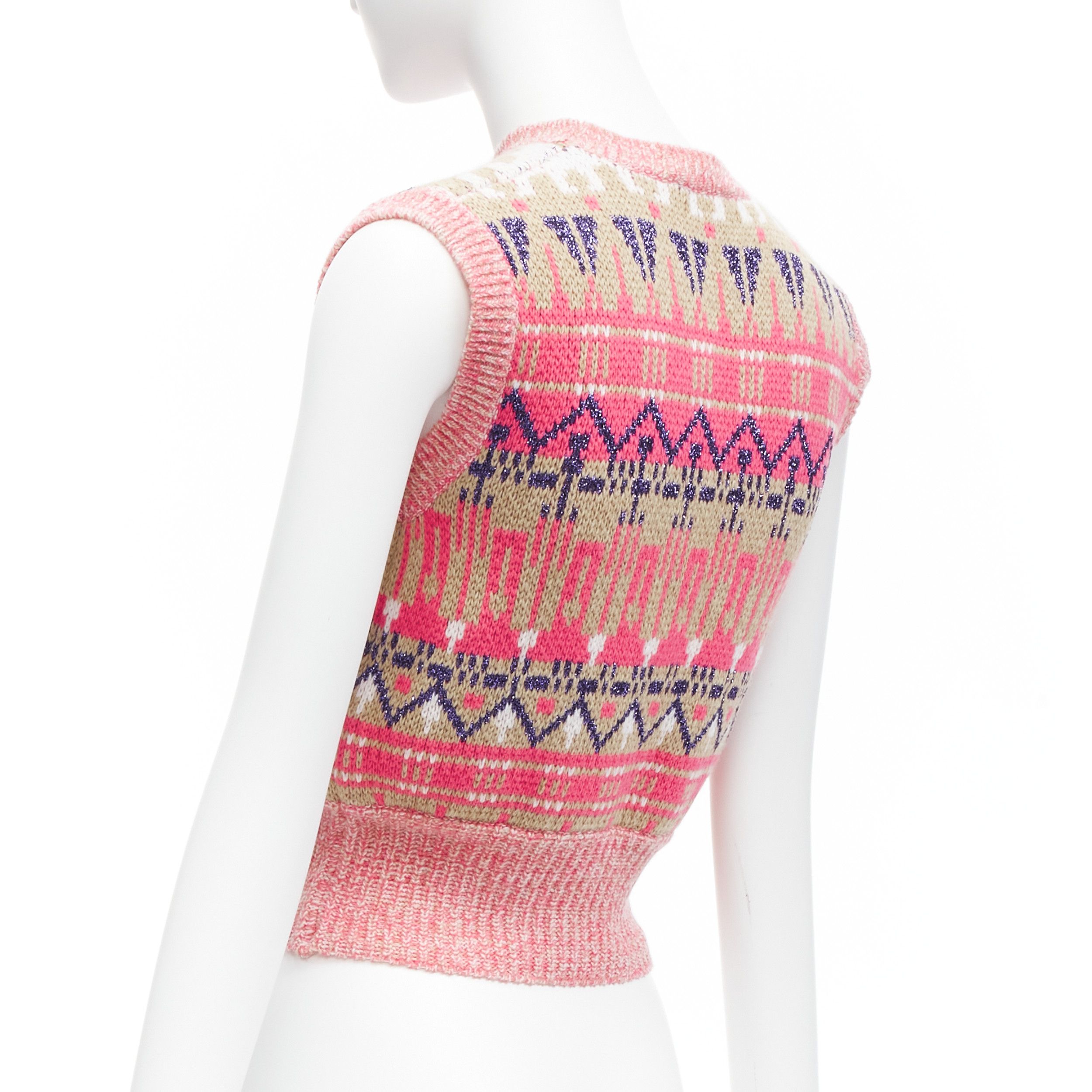 Paco Rabanne PACO RABANNE pink purple lurex virgin wool graphic knit vest XS Size S / US 4 / IT 40 - 6 Thumbnail