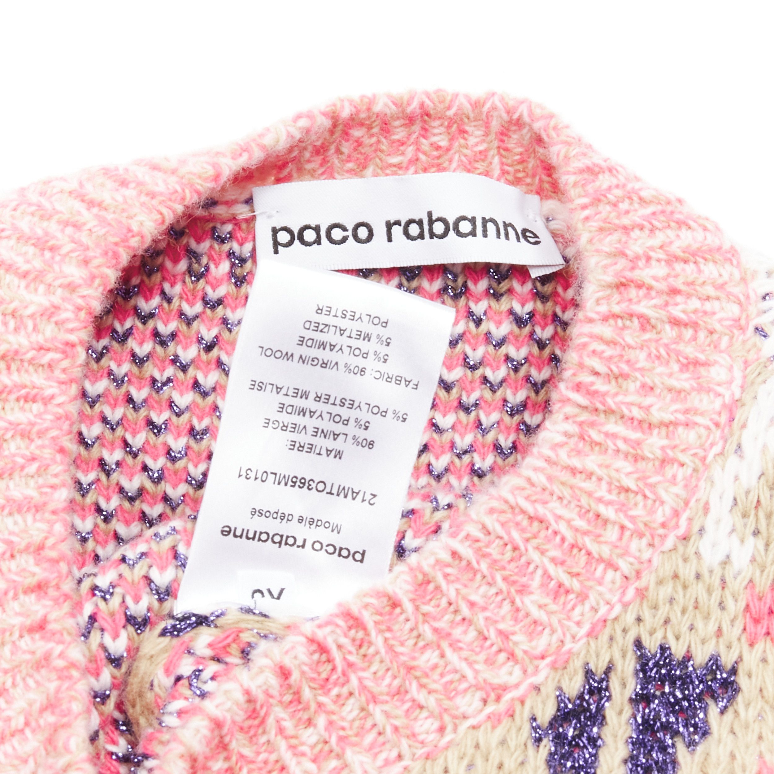 Paco Rabanne PACO RABANNE pink purple lurex virgin wool graphic knit vest XS Size S / US 4 / IT 40 - 9 Thumbnail