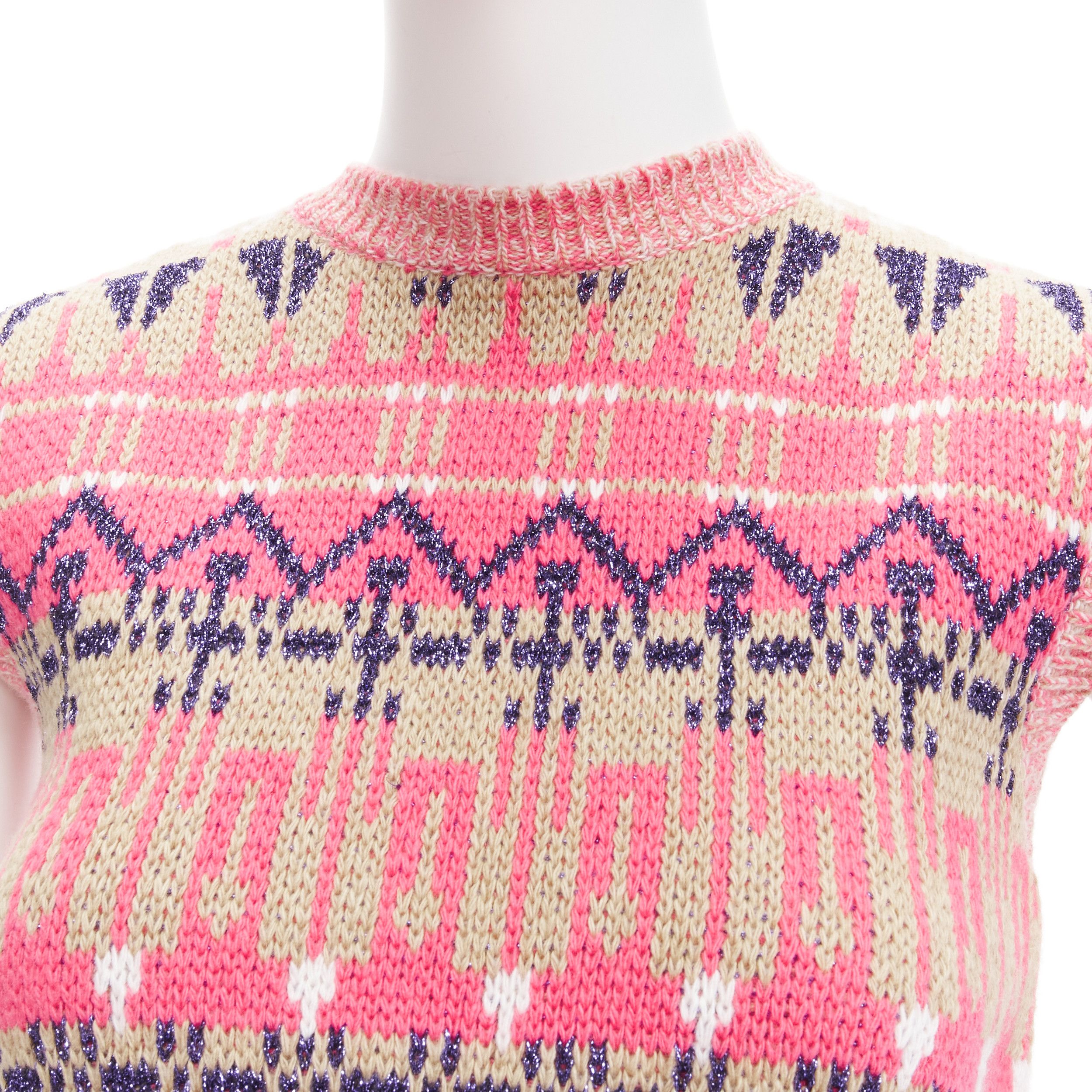 Paco Rabanne PACO RABANNE pink purple lurex virgin wool graphic knit vest XS Size S / US 4 / IT 40 - 7 Thumbnail