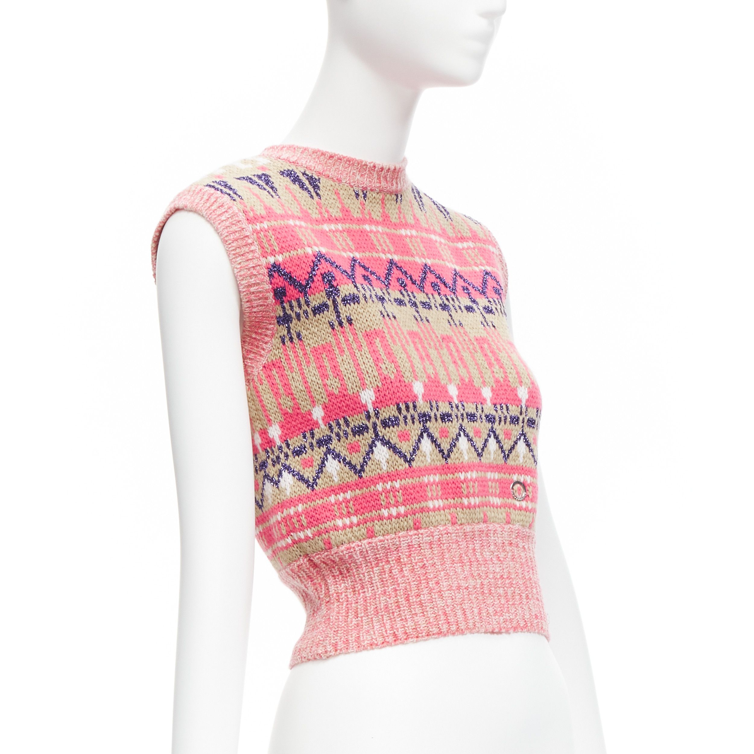 Paco Rabanne PACO RABANNE pink purple lurex virgin wool graphic knit vest XS Size S / US 4 / IT 40 - 3 Thumbnail