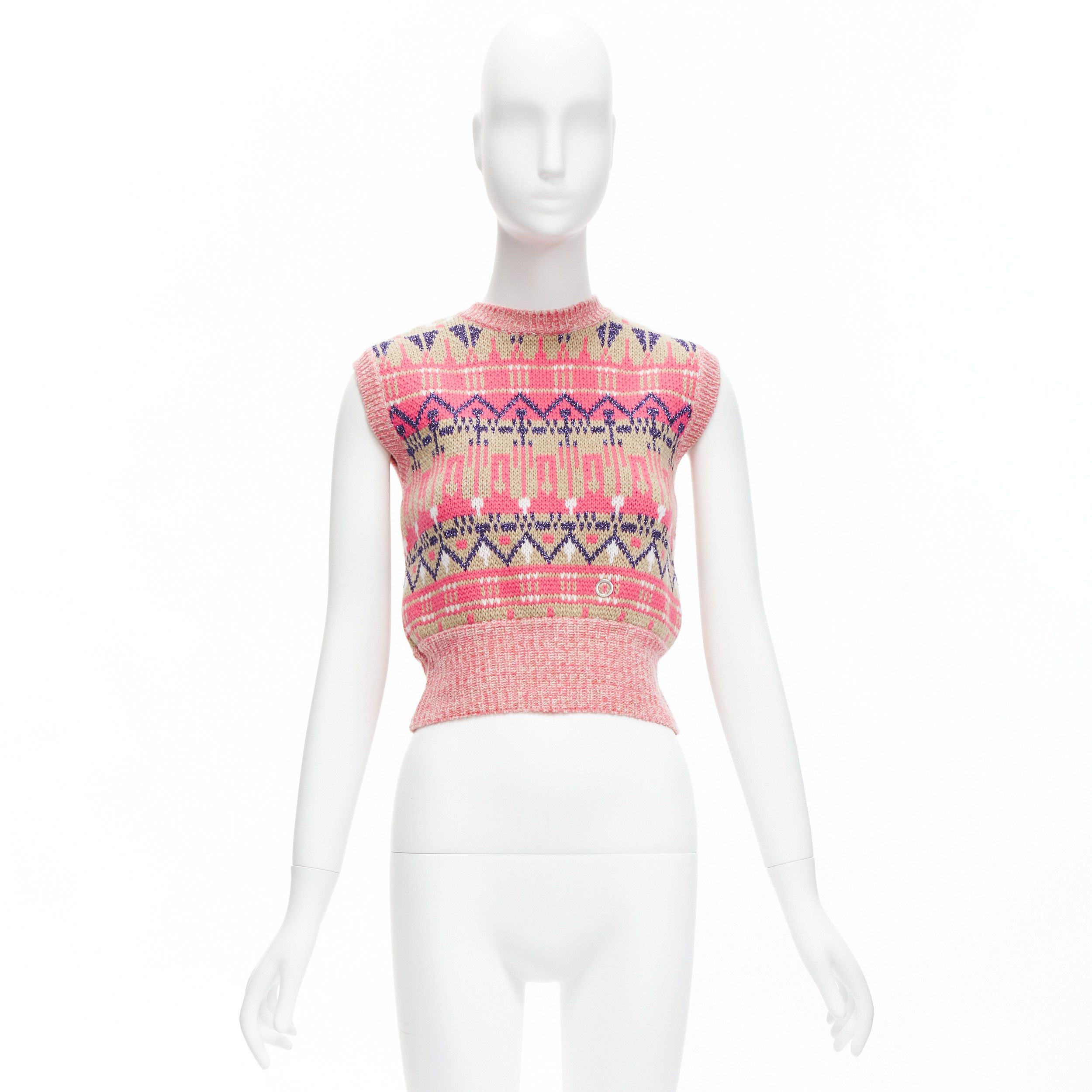 Paco Rabanne PACO RABANNE pink purple lurex virgin wool graphic knit vest XS Size S / US 4 / IT 40 - 10 Thumbnail