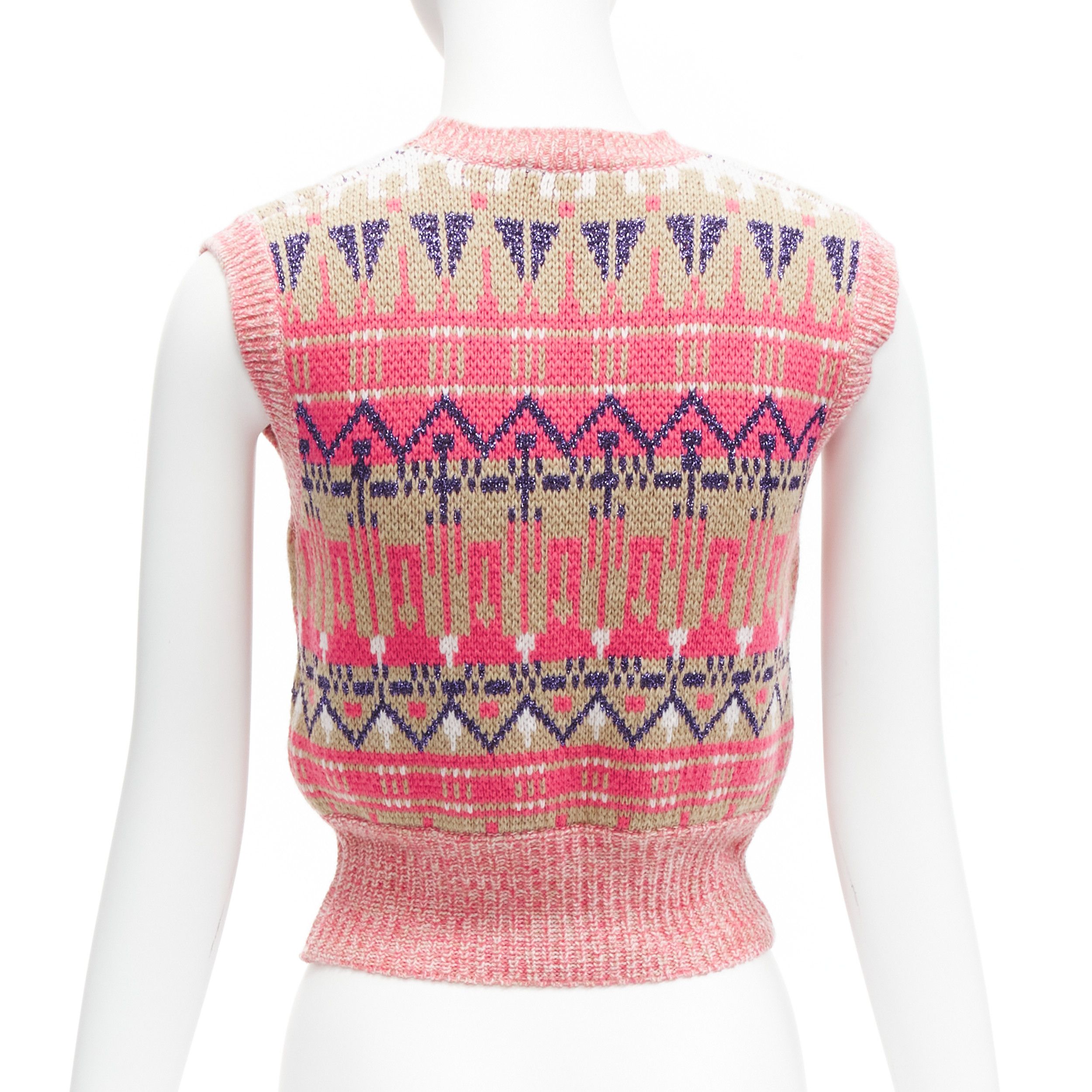 Paco Rabanne PACO RABANNE pink purple lurex virgin wool graphic knit vest XS Size S / US 4 / IT 40 - 5 Thumbnail