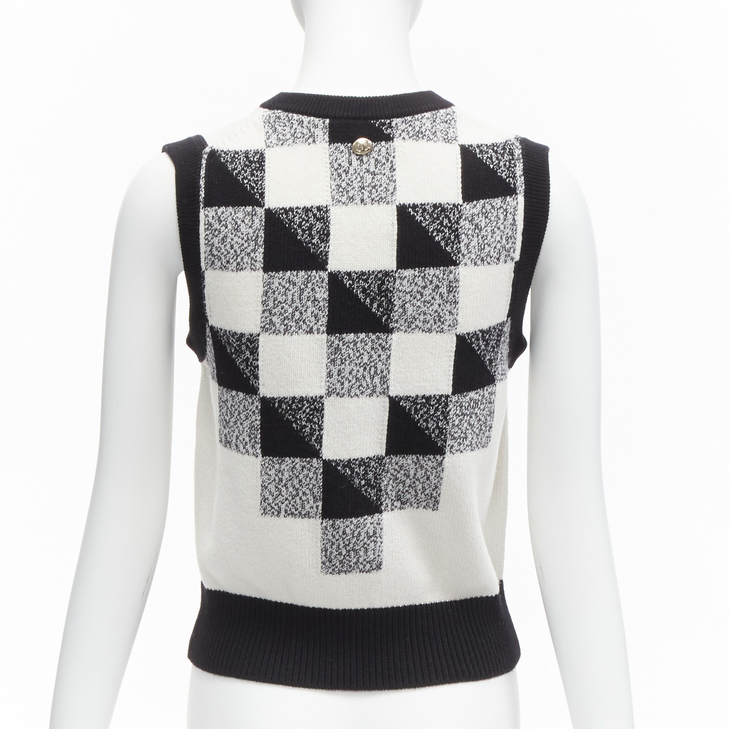Chanel CHANEL 100% cashmere black white graphic check CC logo sweater vest FR36 S Size S / US 4 / IT 40 - 5 Thumbnail