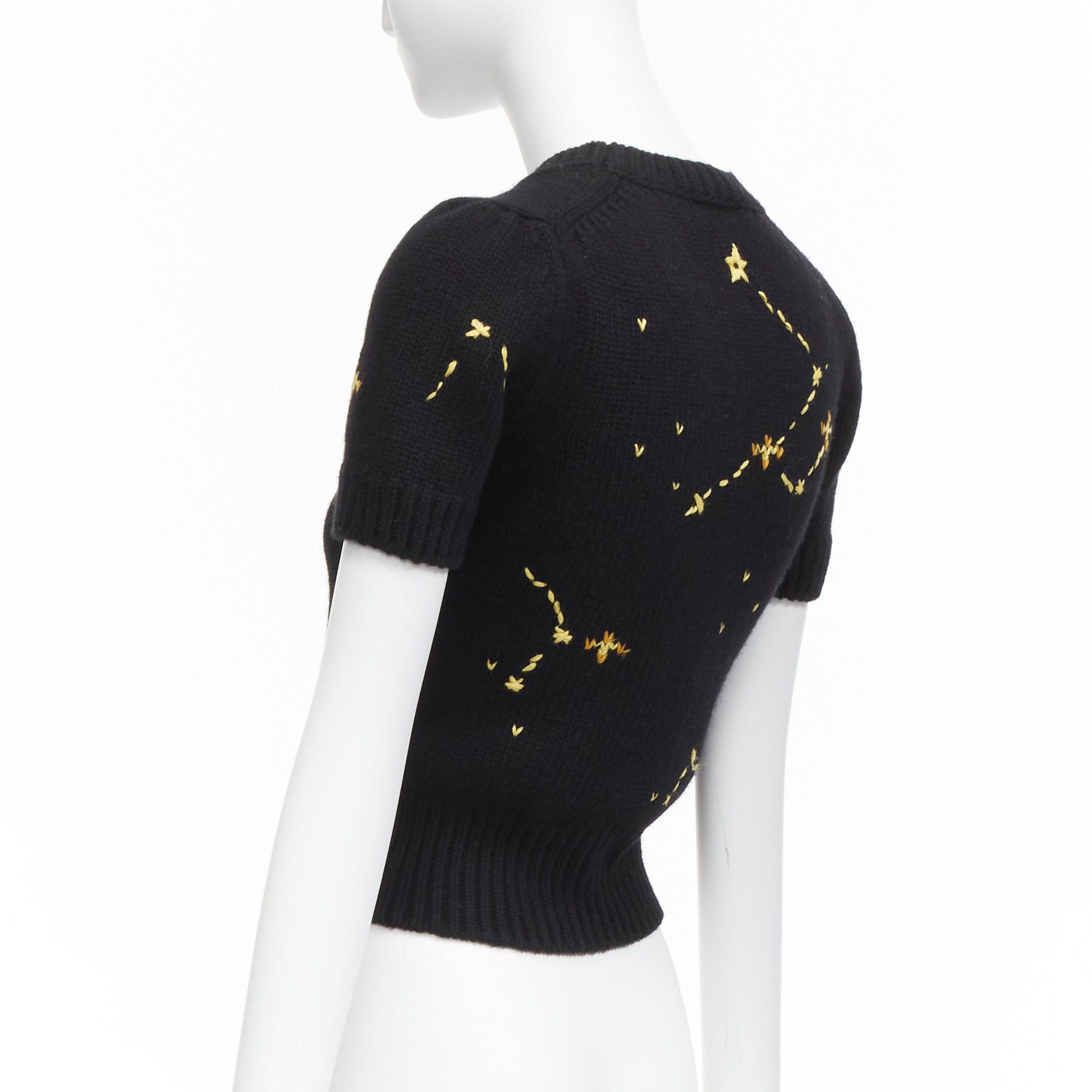 Dior CHRISTIAN DIOR 2022 Pixel Zodiac Scorpio black wool cashmere cropped sweater FR34 XS Size XS / US 0-2 / IT 36-38 - 6 Thumbnail