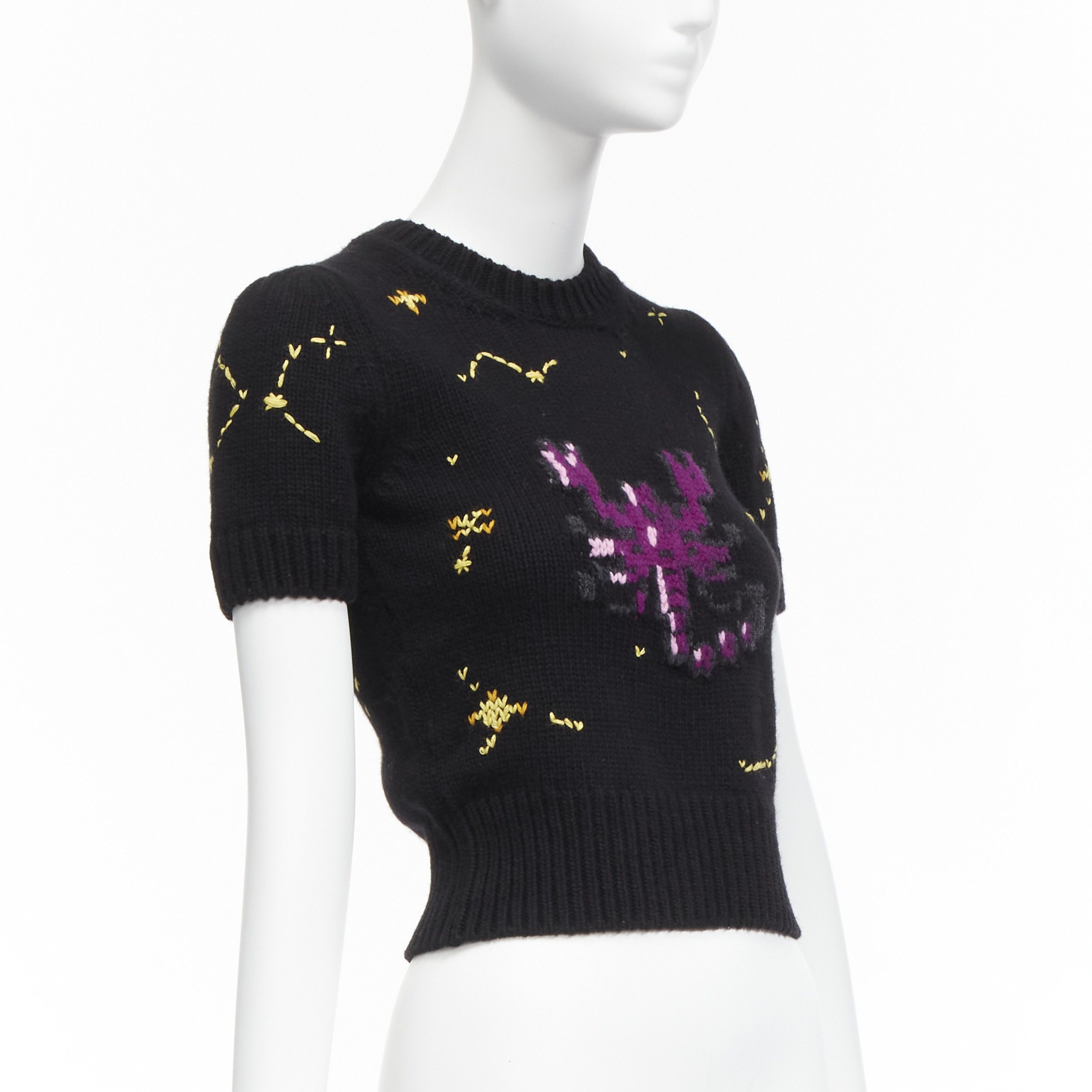 Dior CHRISTIAN DIOR 2022 Pixel Zodiac Scorpio black wool cashmere cropped sweater FR34 XS Size XS / US 0-2 / IT 36-38 - 3 Thumbnail
