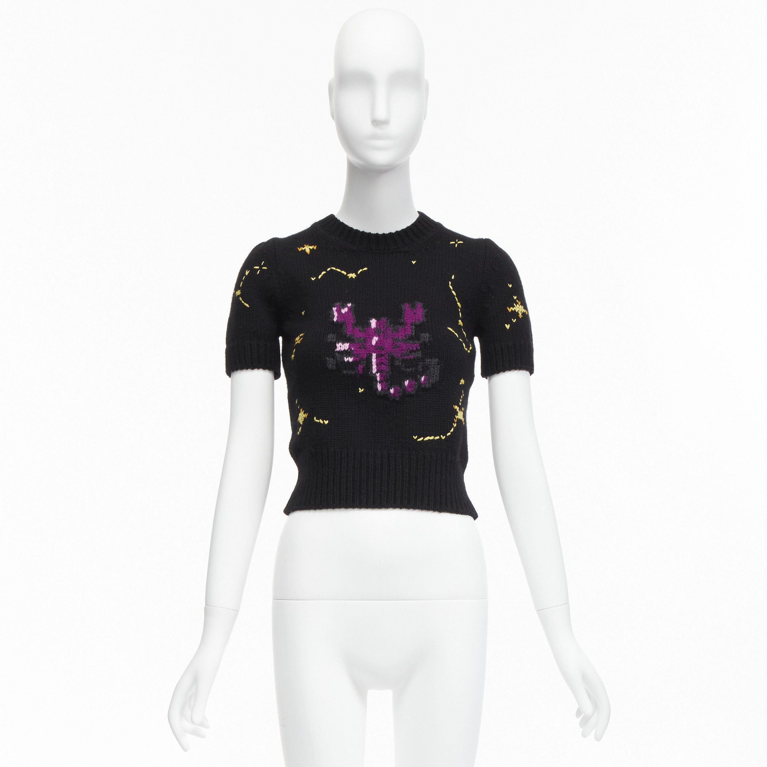 Dior CHRISTIAN DIOR 2022 Pixel Zodiac Scorpio black wool cashmere cropped sweater FR34 XS Size XS / US 0-2 / IT 36-38 - 10 Thumbnail