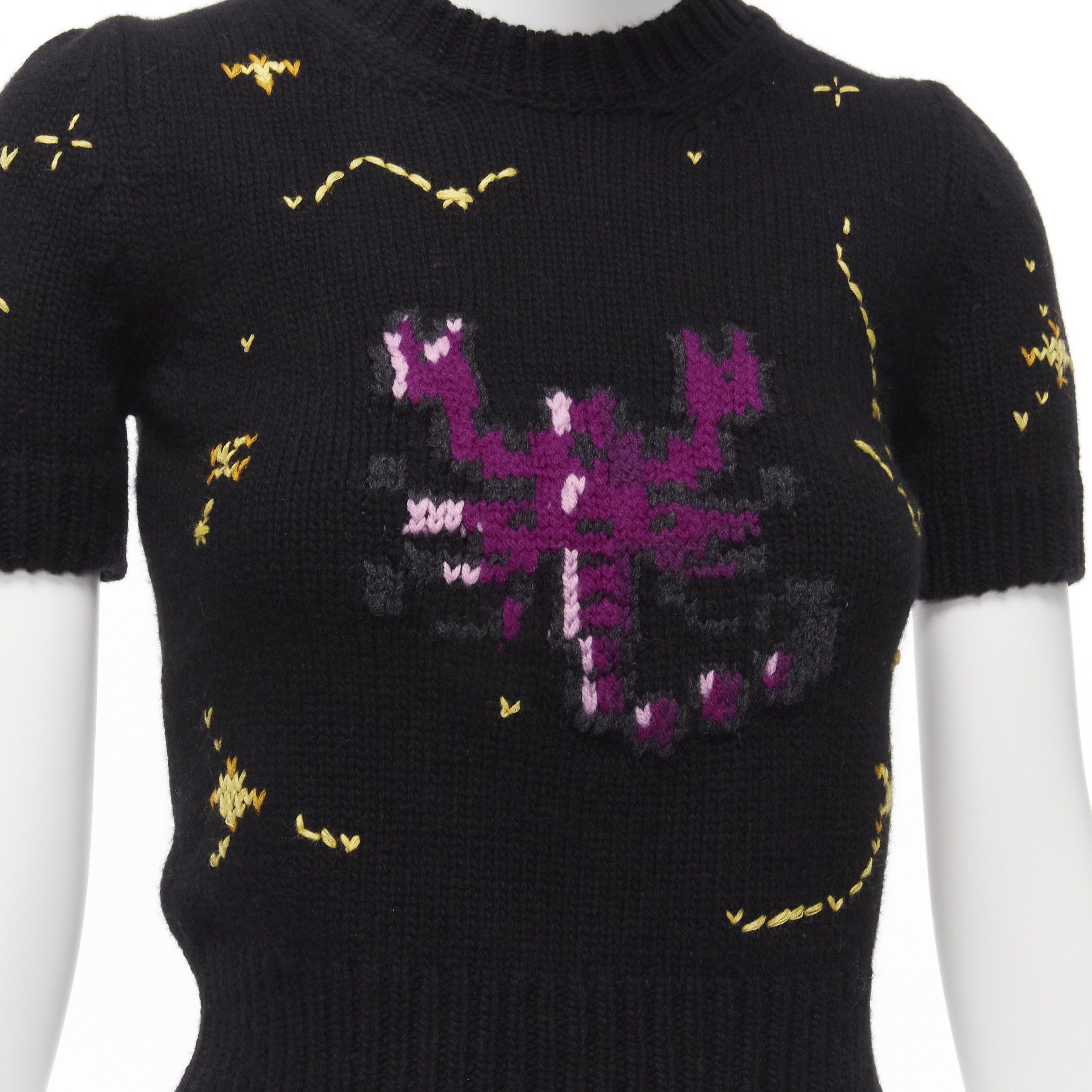 Dior CHRISTIAN DIOR 2022 Pixel Zodiac Scorpio black wool cashmere cropped sweater FR34 XS Size XS / US 0-2 / IT 36-38 - 8 Thumbnail