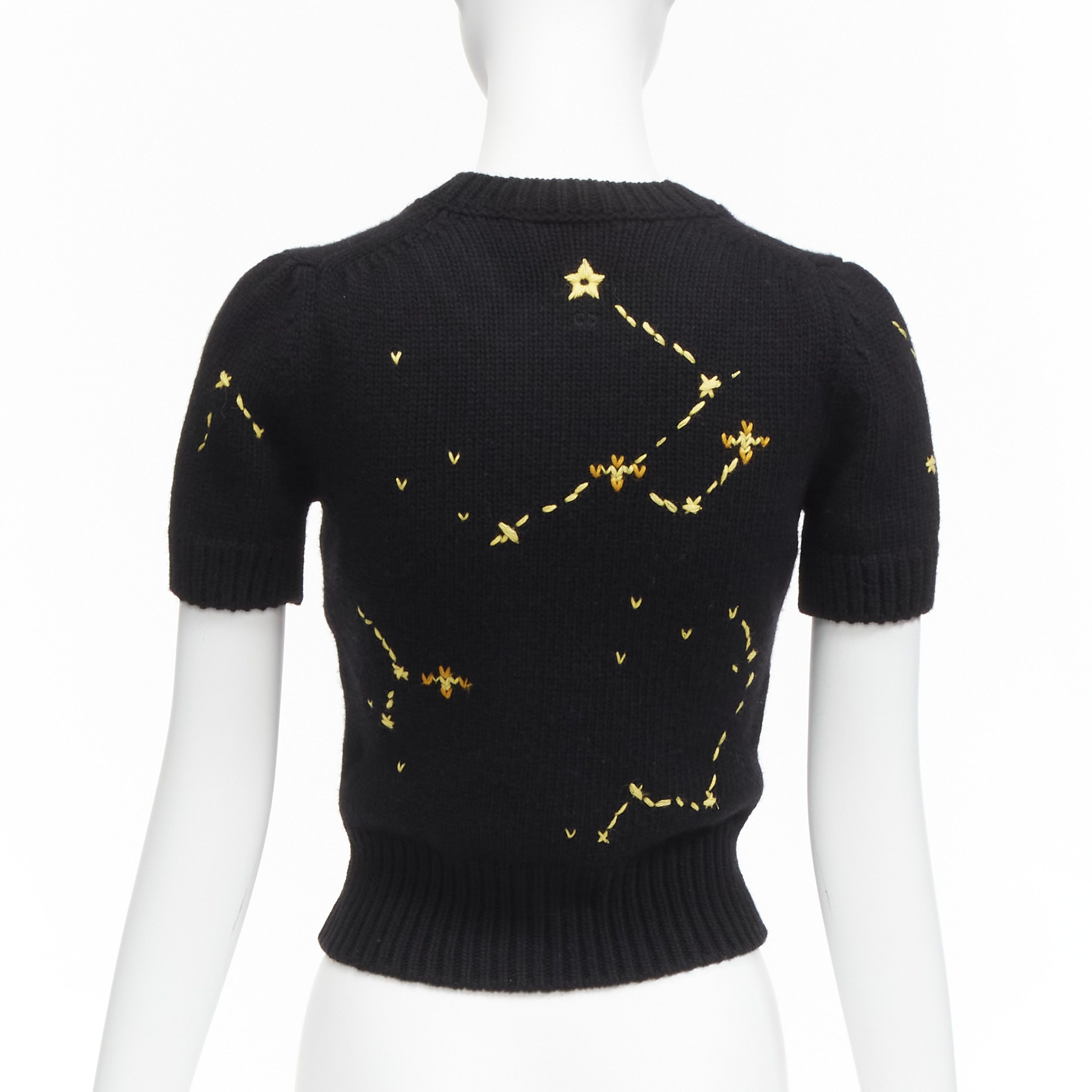 Dior CHRISTIAN DIOR 2022 Pixel Zodiac Scorpio black wool cashmere cropped sweater FR34 XS Size XS / US 0-2 / IT 36-38 - 5 Thumbnail