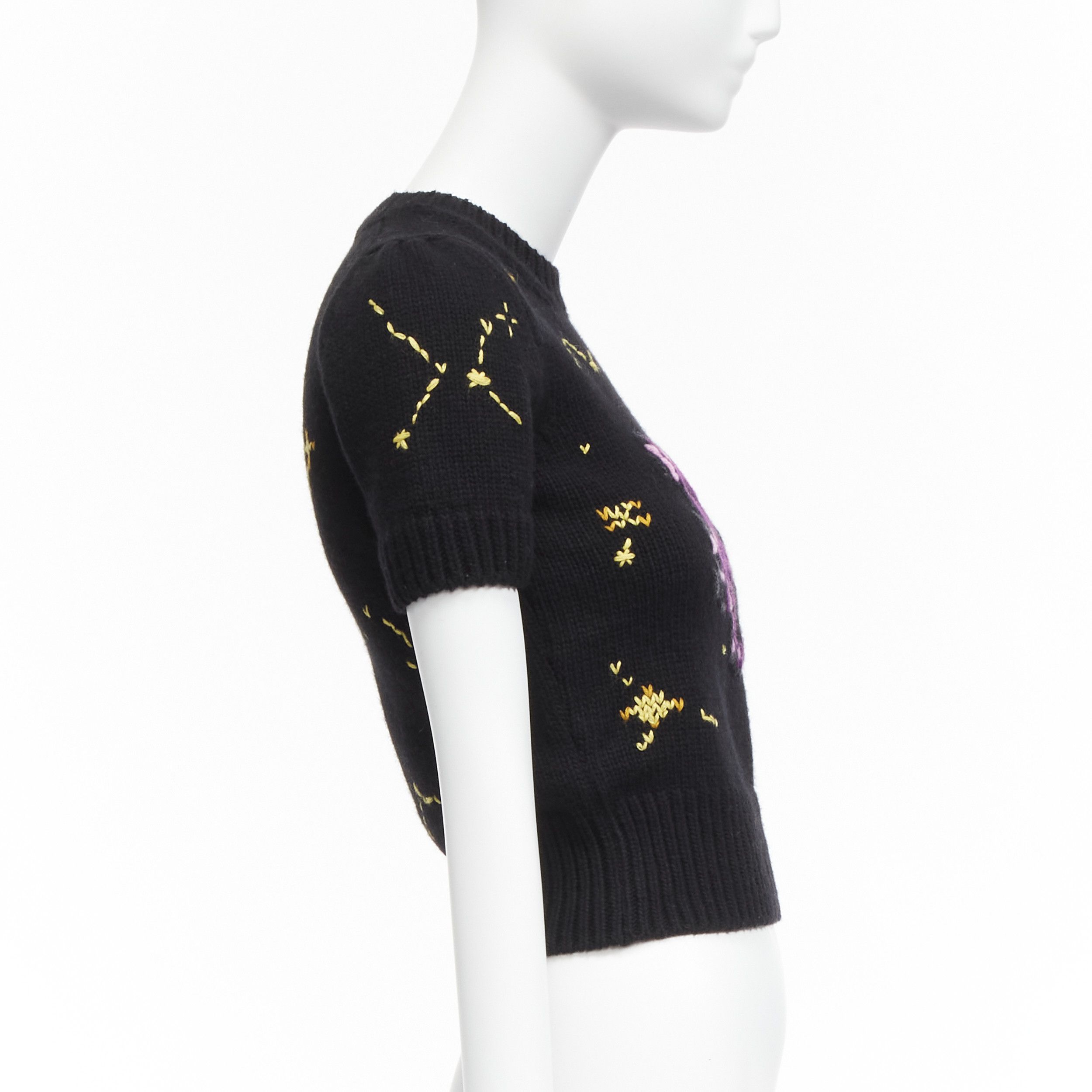 Dior CHRISTIAN DIOR 2022 Pixel Zodiac Scorpio black wool cashmere cropped sweater FR34 XS Size XS / US 0-2 / IT 36-38 - 4 Thumbnail