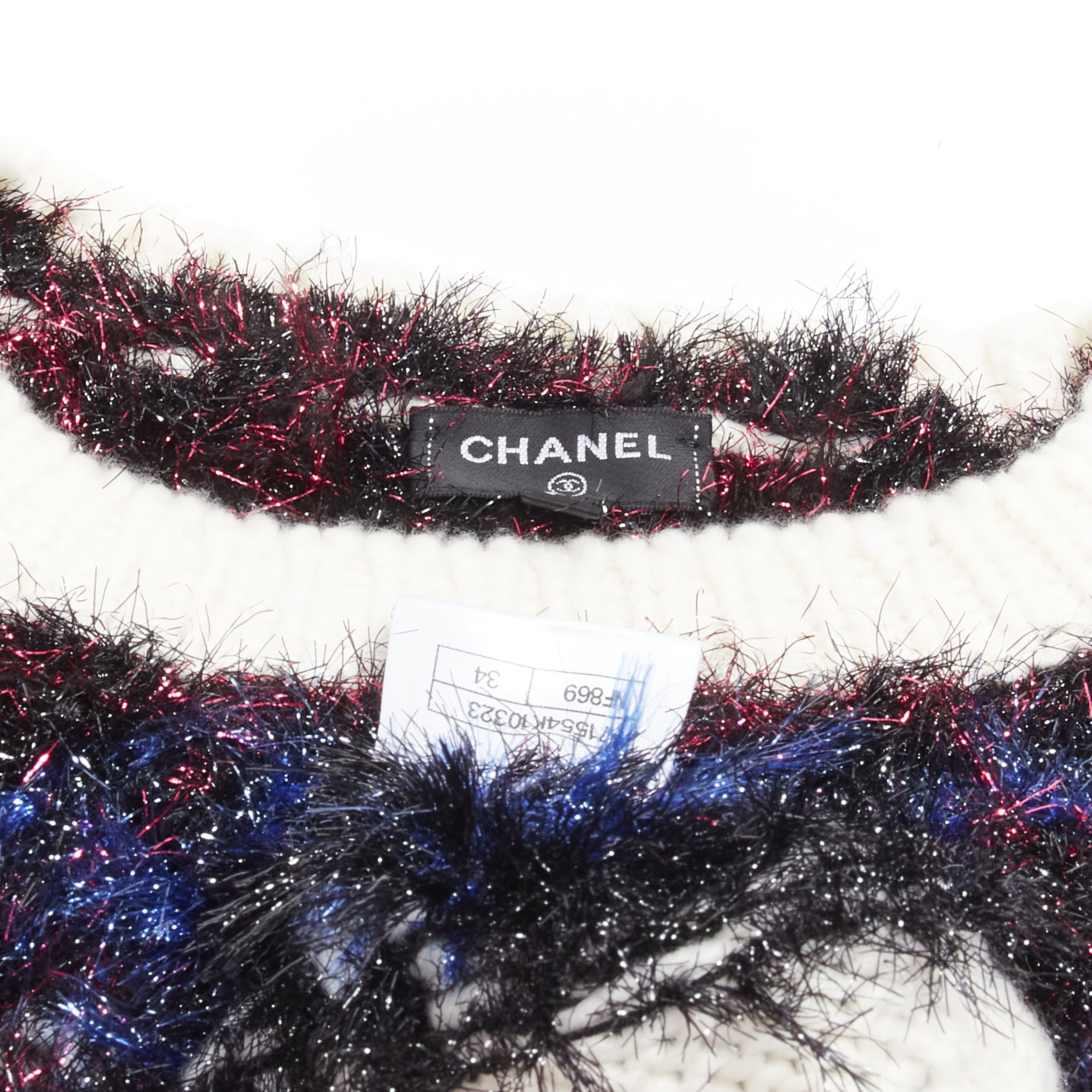 Chanel CHANEL pink blue fluffy lurex cream intarsia crystal CC logo cropped sweater FR34 XS Size XS / US 0-2 / IT 36-38 - 9 Thumbnail