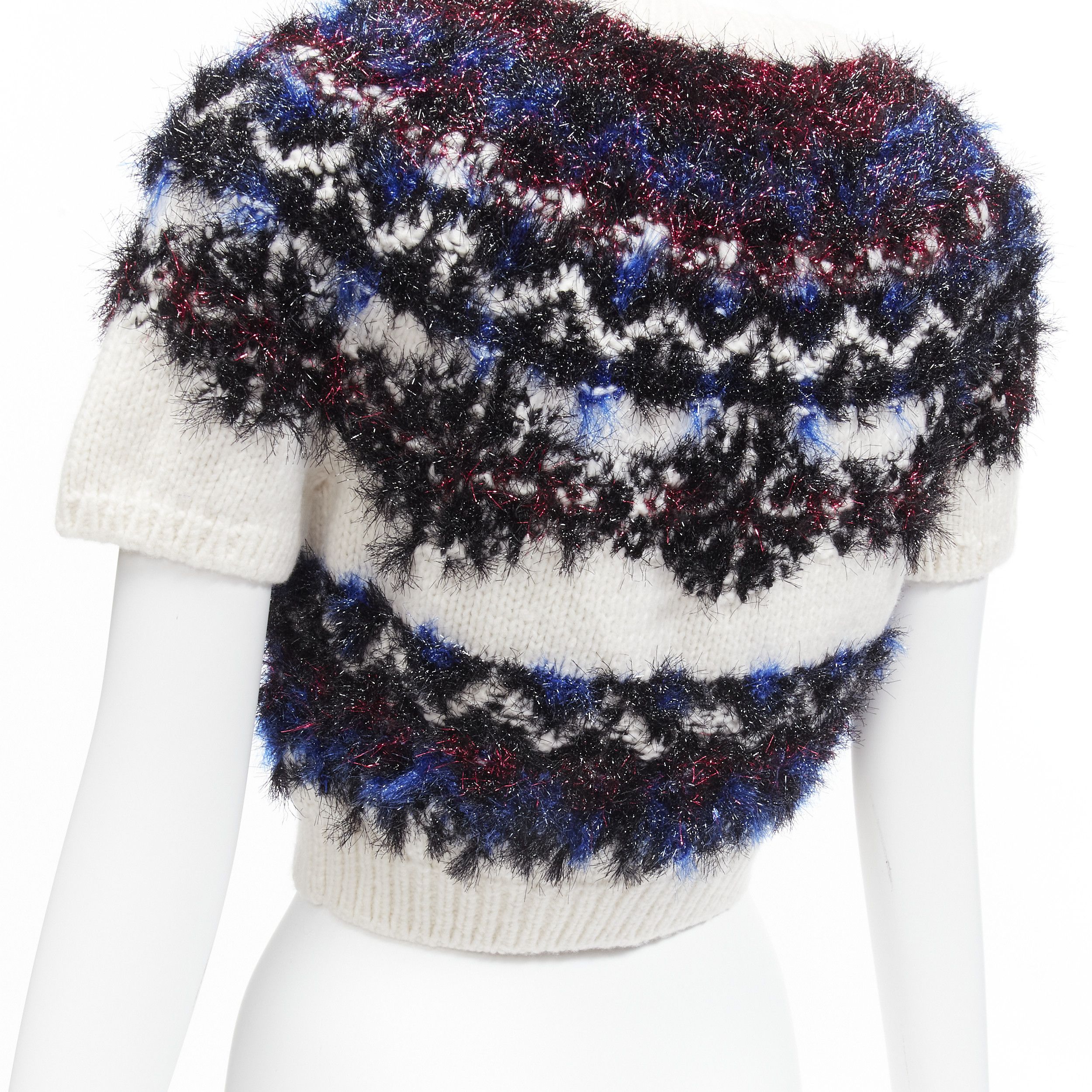 Chanel CHANEL pink blue fluffy lurex cream intarsia crystal CC logo cropped sweater FR34 XS Size XS / US 0-2 / IT 36-38 - 8 Thumbnail