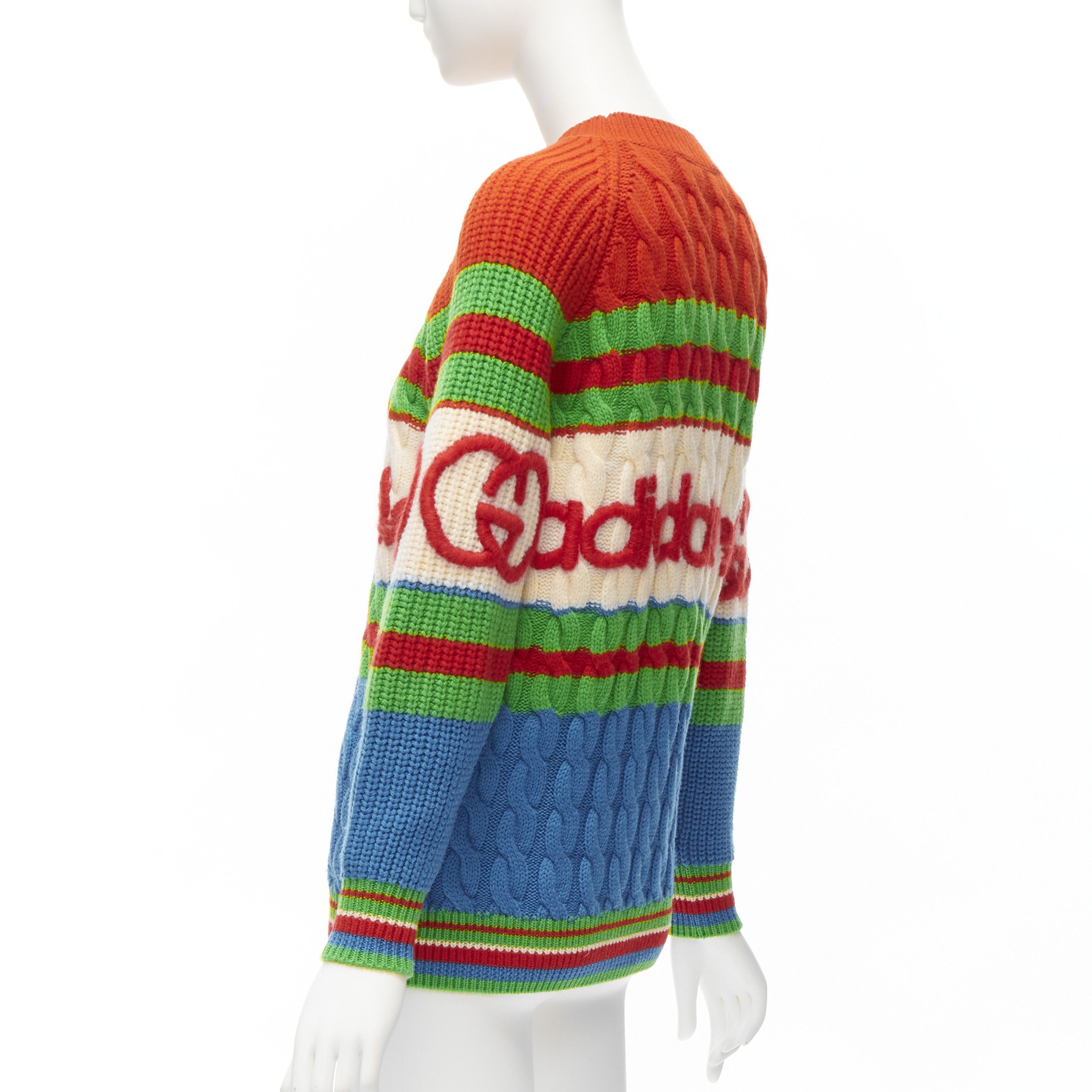 Gucci GUCCI ADIDAS 2022 100% wool red green 3D logo embroidery cable sweater XXS Size XXS / US 00 / IT 34 - 6 Thumbnail