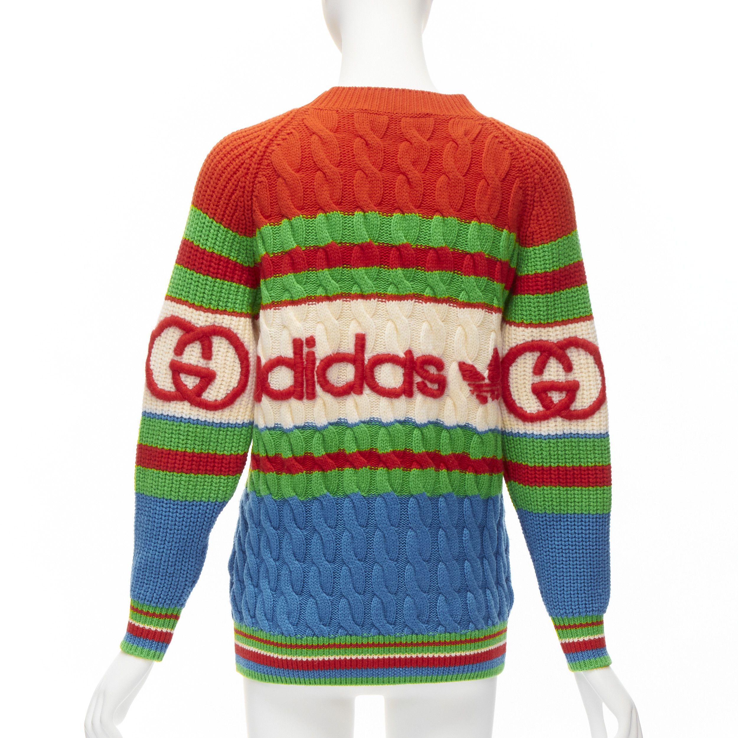Gucci GUCCI ADIDAS 2022 100% wool red green 3D logo embroidery cable sweater XXS Size XXS / US 00 / IT 34 - 5 Thumbnail