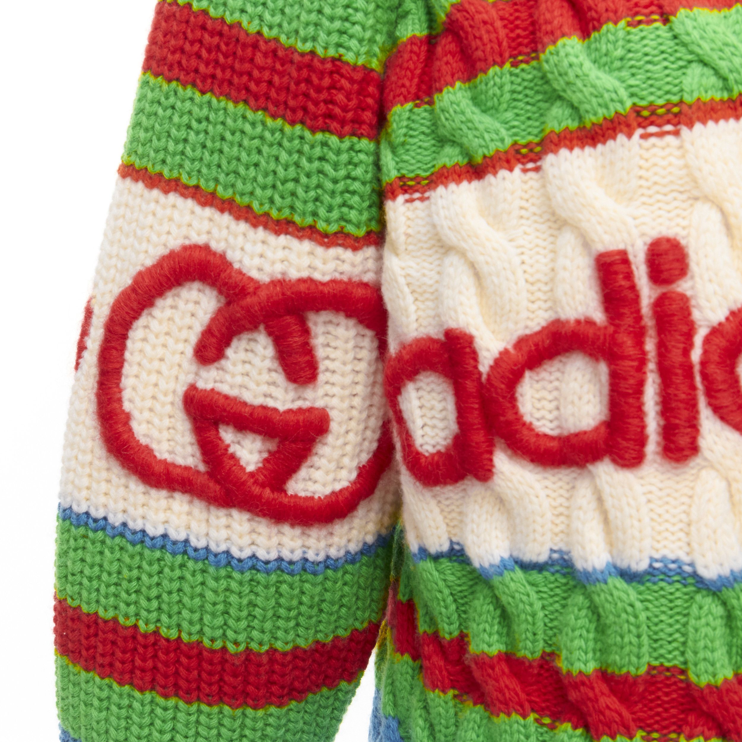 Gucci GUCCI ADIDAS 2022 100% wool red green 3D logo embroidery cable sweater XXS Size XXS / US 00 / IT 34 - 2 Thumbnail