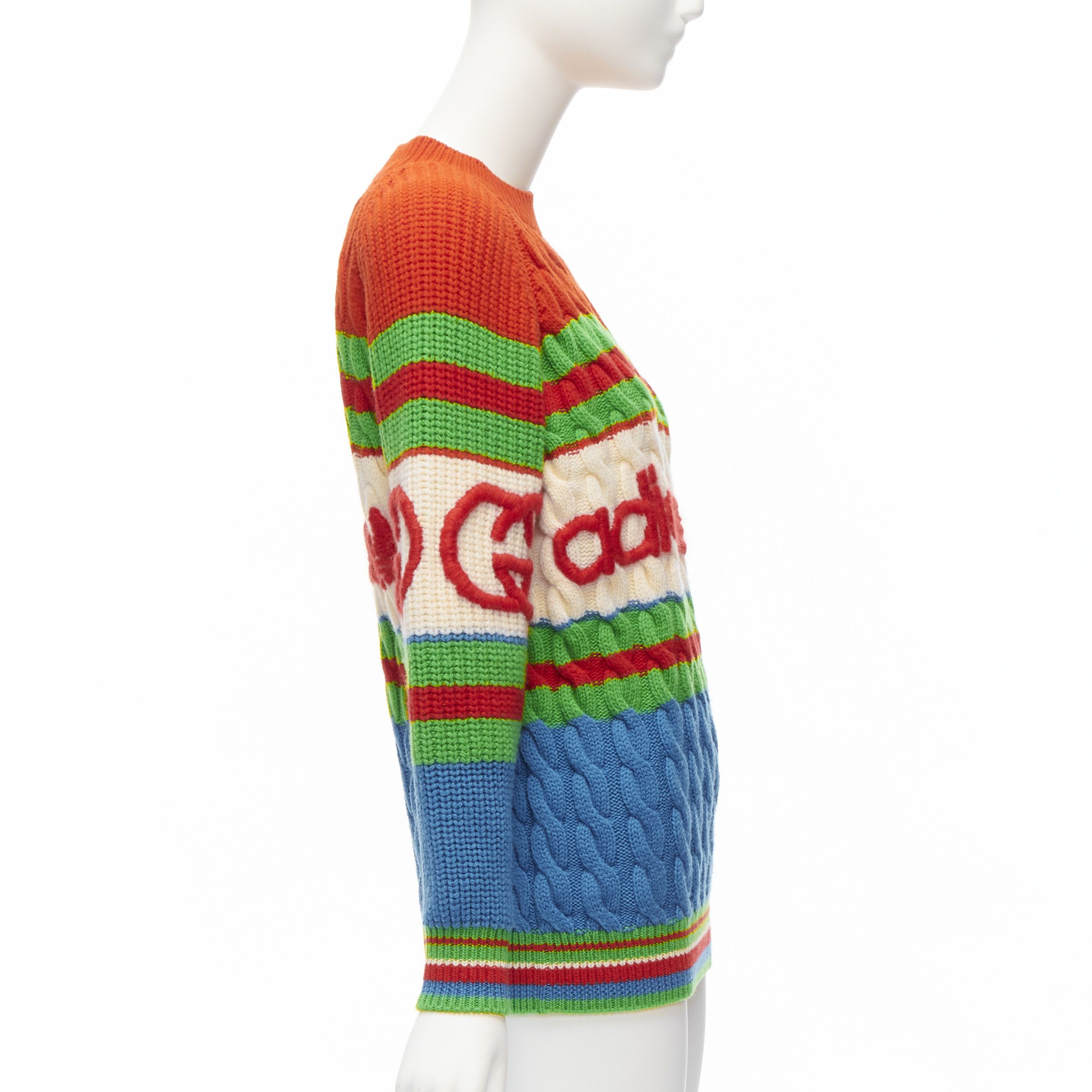Gucci GUCCI ADIDAS 2022 100% wool red green 3D logo embroidery cable sweater XXS Size XXS / US 00 / IT 34 - 4 Thumbnail