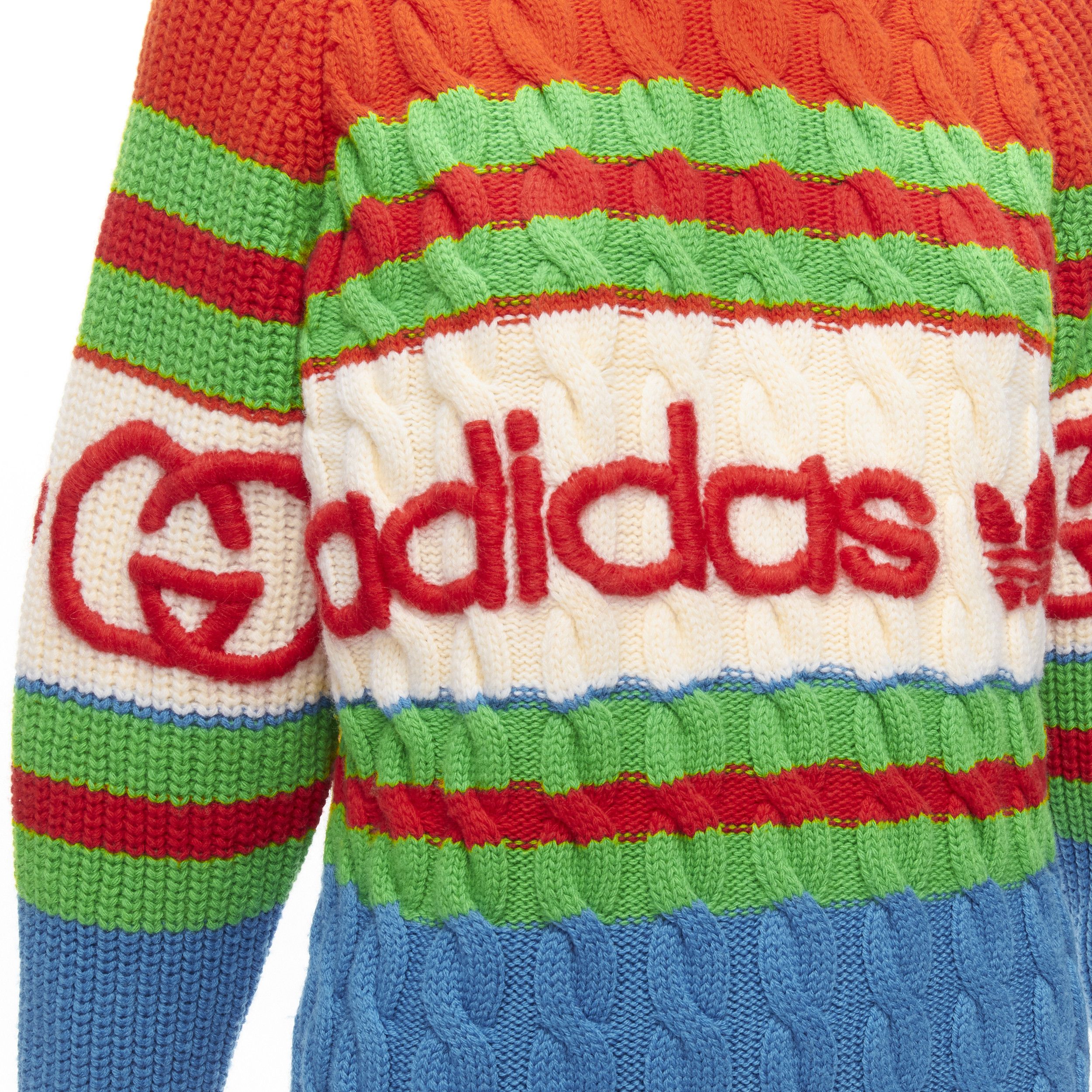 Gucci GUCCI ADIDAS 2022 100% wool red green 3D logo embroidery cable sweater XXS Size XXS / US 00 / IT 34 - 7 Thumbnail
