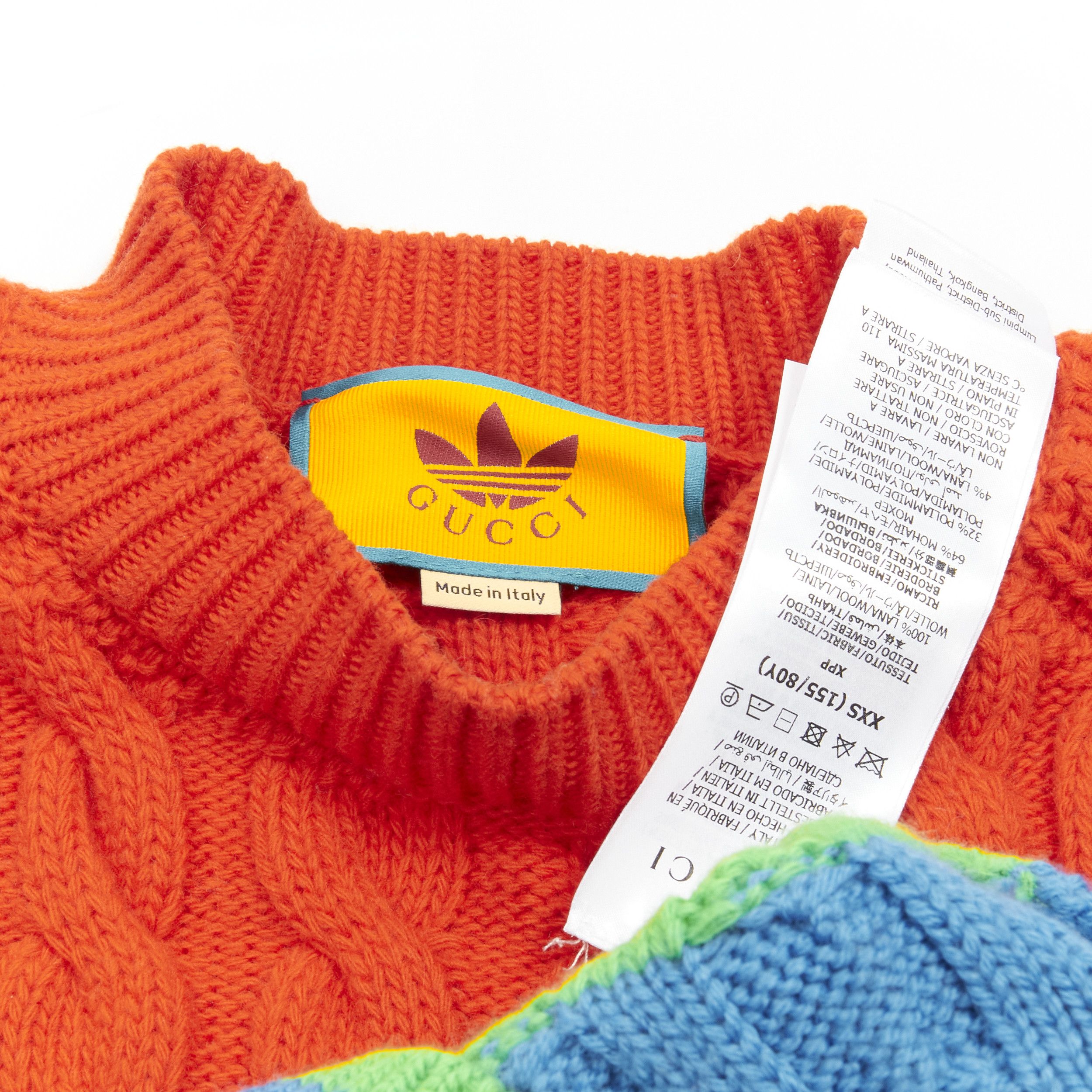 Gucci GUCCI ADIDAS 2022 100% wool red green 3D logo embroidery cable sweater XXS Size XXS / US 00 / IT 34 - 9 Thumbnail