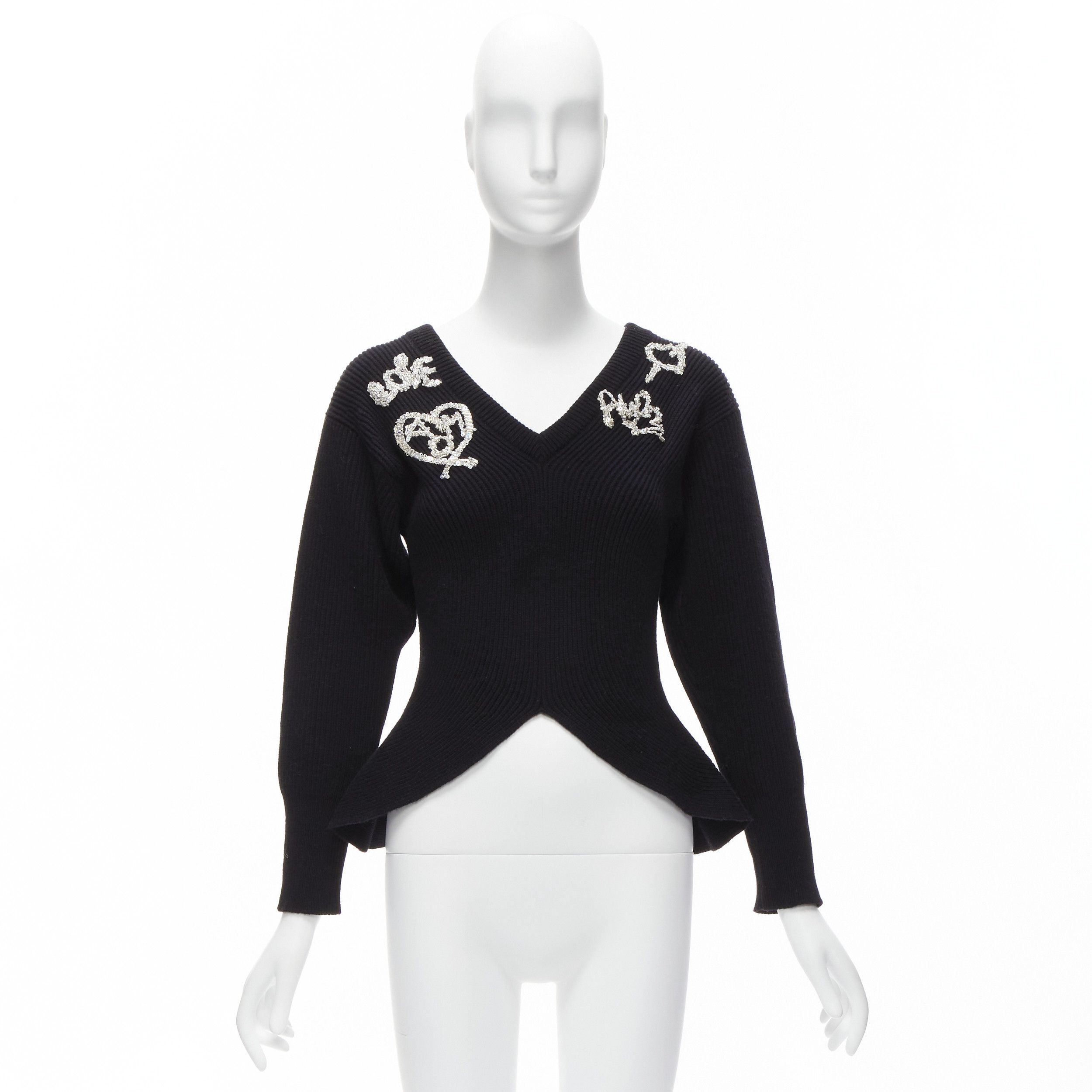 Alexander McQueen ALEXANDER MCQUEEN 2022 black logo beads embellished peplum ribbed sweater S Size S / US 4 / IT 40 - 10 Thumbnail