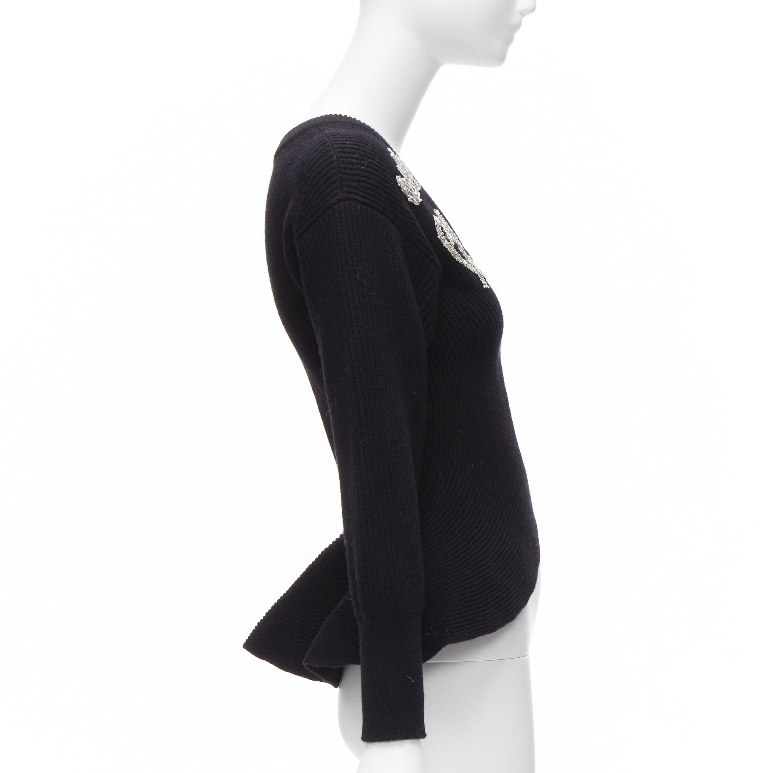 Alexander McQueen ALEXANDER MCQUEEN 2022 black logo beads embellished peplum ribbed sweater S Size S / US 4 / IT 40 - 4 Thumbnail