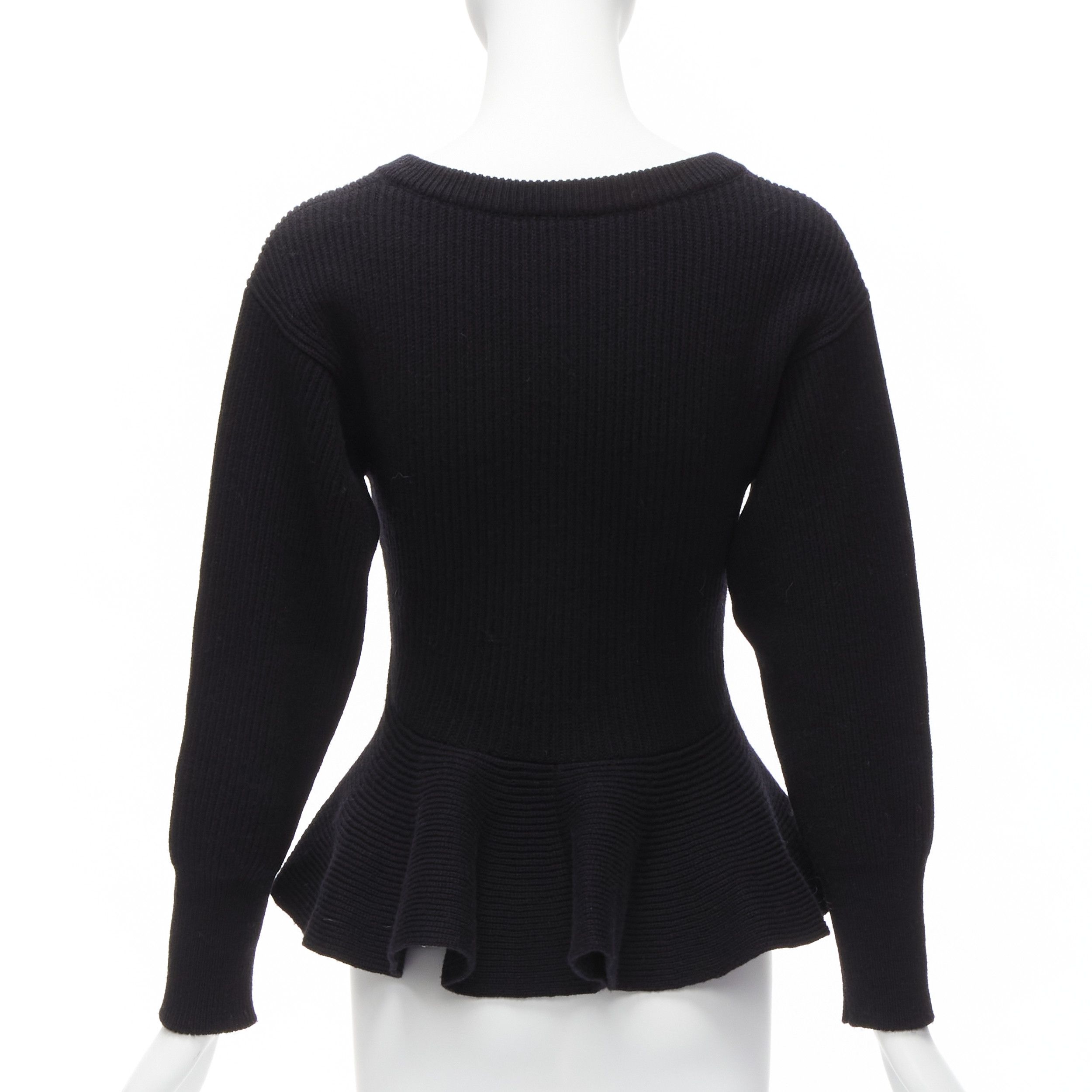 Alexander McQueen ALEXANDER MCQUEEN 2022 black logo beads embellished peplum ribbed sweater S Size S / US 4 / IT 40 - 5 Thumbnail