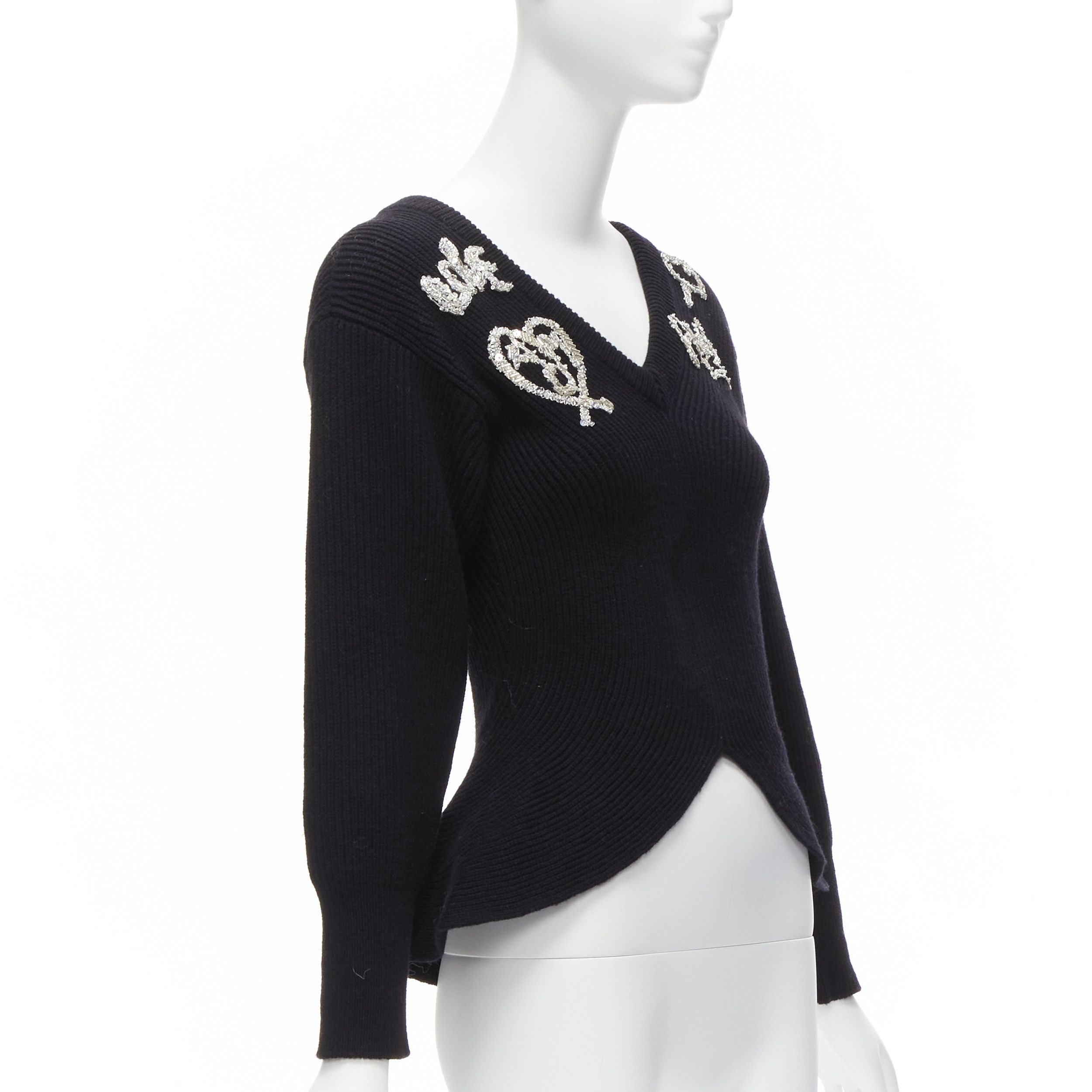 Alexander McQueen ALEXANDER MCQUEEN 2022 black logo beads embellished peplum ribbed sweater S Size S / US 4 / IT 40 - 3 Thumbnail