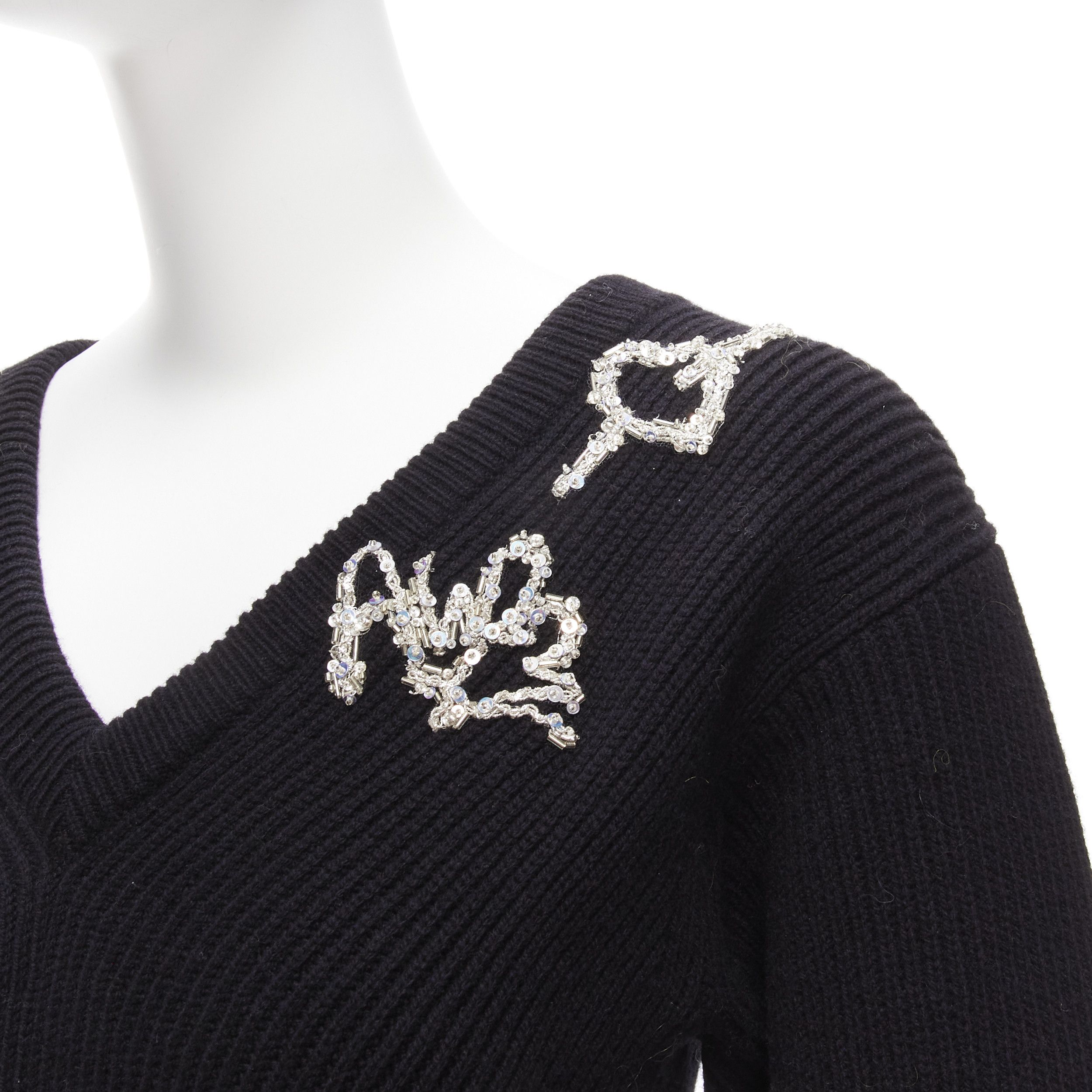 Alexander McQueen ALEXANDER MCQUEEN 2022 black logo beads embellished peplum ribbed sweater S Size S / US 4 / IT 40 - 8 Thumbnail