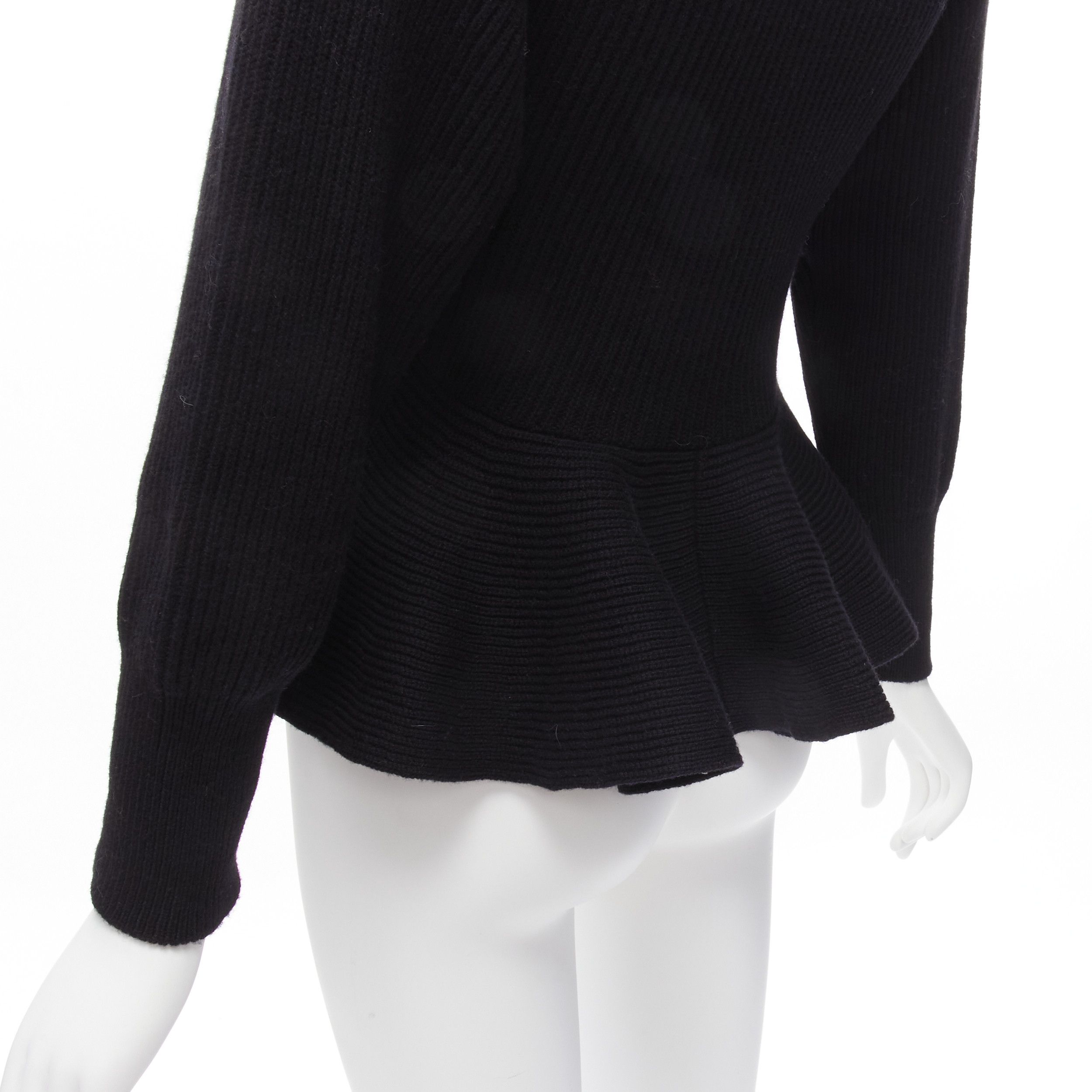 Alexander McQueen ALEXANDER MCQUEEN 2022 black logo beads embellished peplum ribbed sweater S Size S / US 4 / IT 40 - 7 Thumbnail