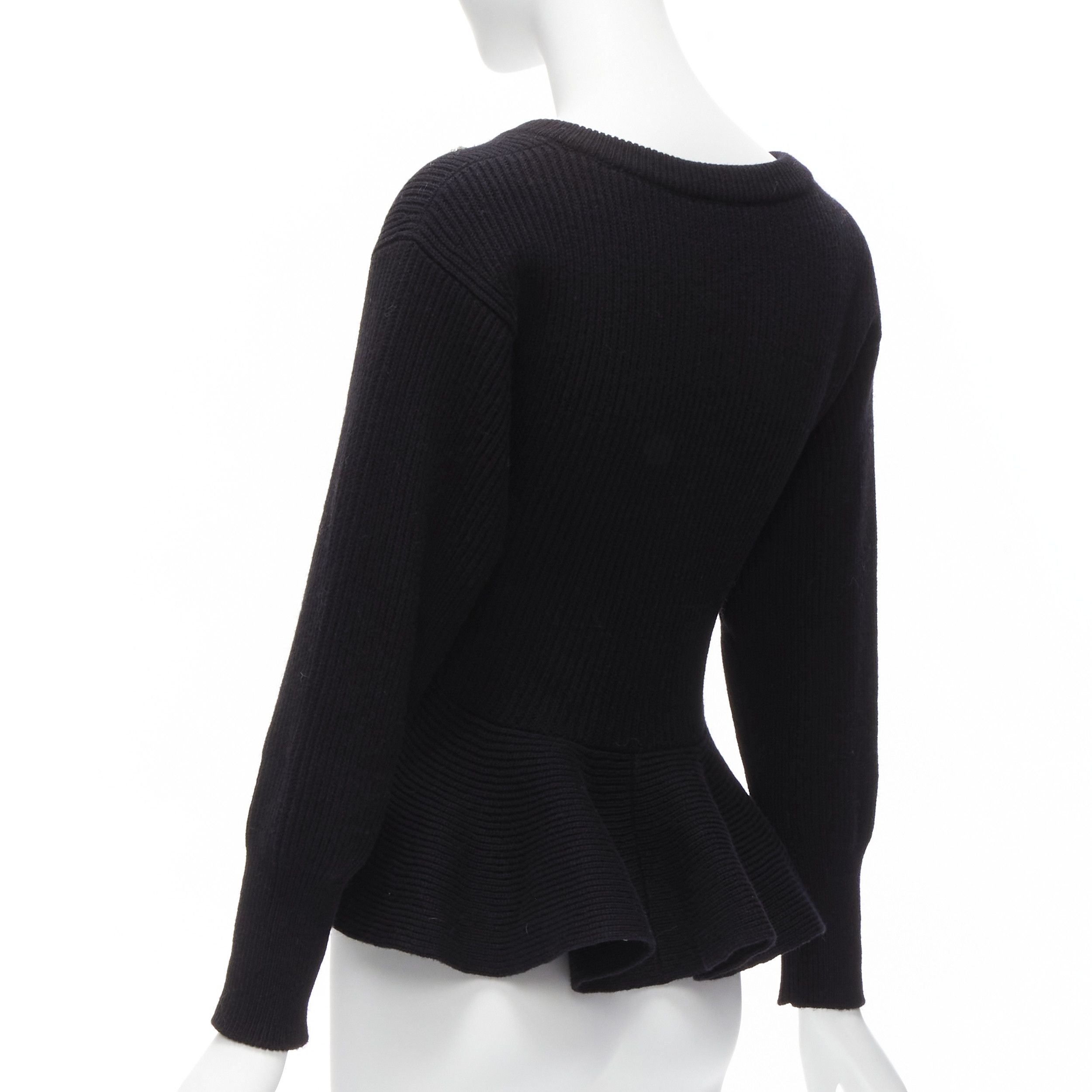 Alexander McQueen ALEXANDER MCQUEEN 2022 black logo beads embellished peplum ribbed sweater S Size S / US 4 / IT 40 - 6 Thumbnail