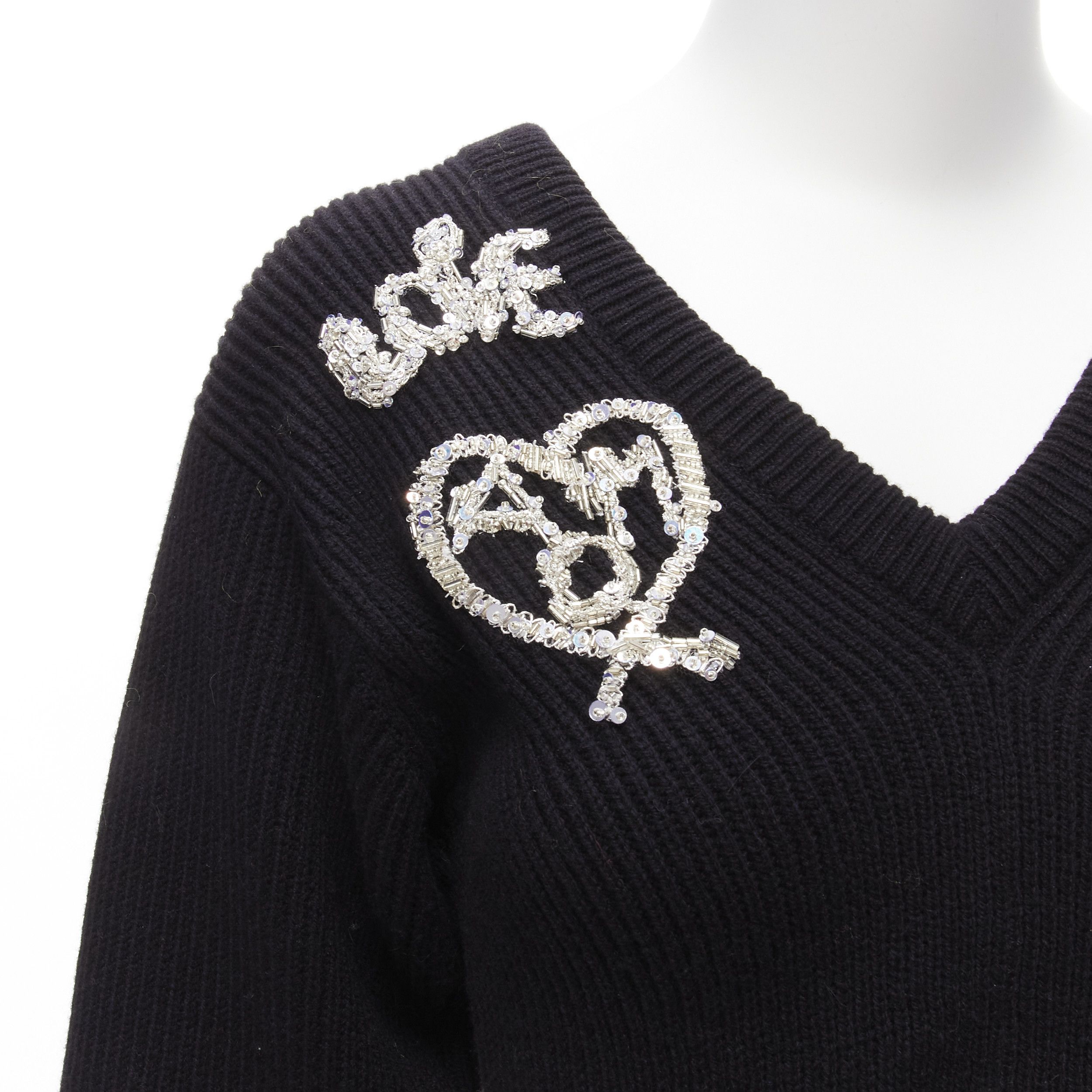 Alexander McQueen ALEXANDER MCQUEEN 2022 black logo beads embellished peplum ribbed sweater S Size S / US 4 / IT 40 - 2 Thumbnail