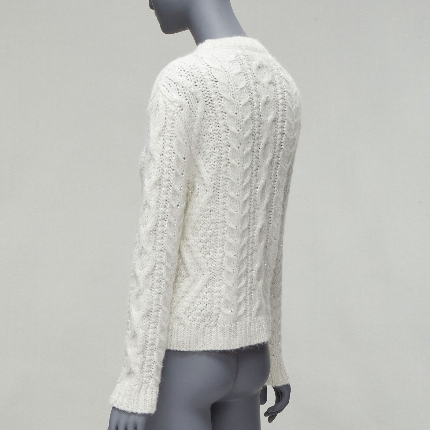 Valentino VALENTINO 2021 silver beads sequins bow white lurex cable knit sweater XS Size XS / US 0-2 / IT 36-38 - 5 Thumbnail