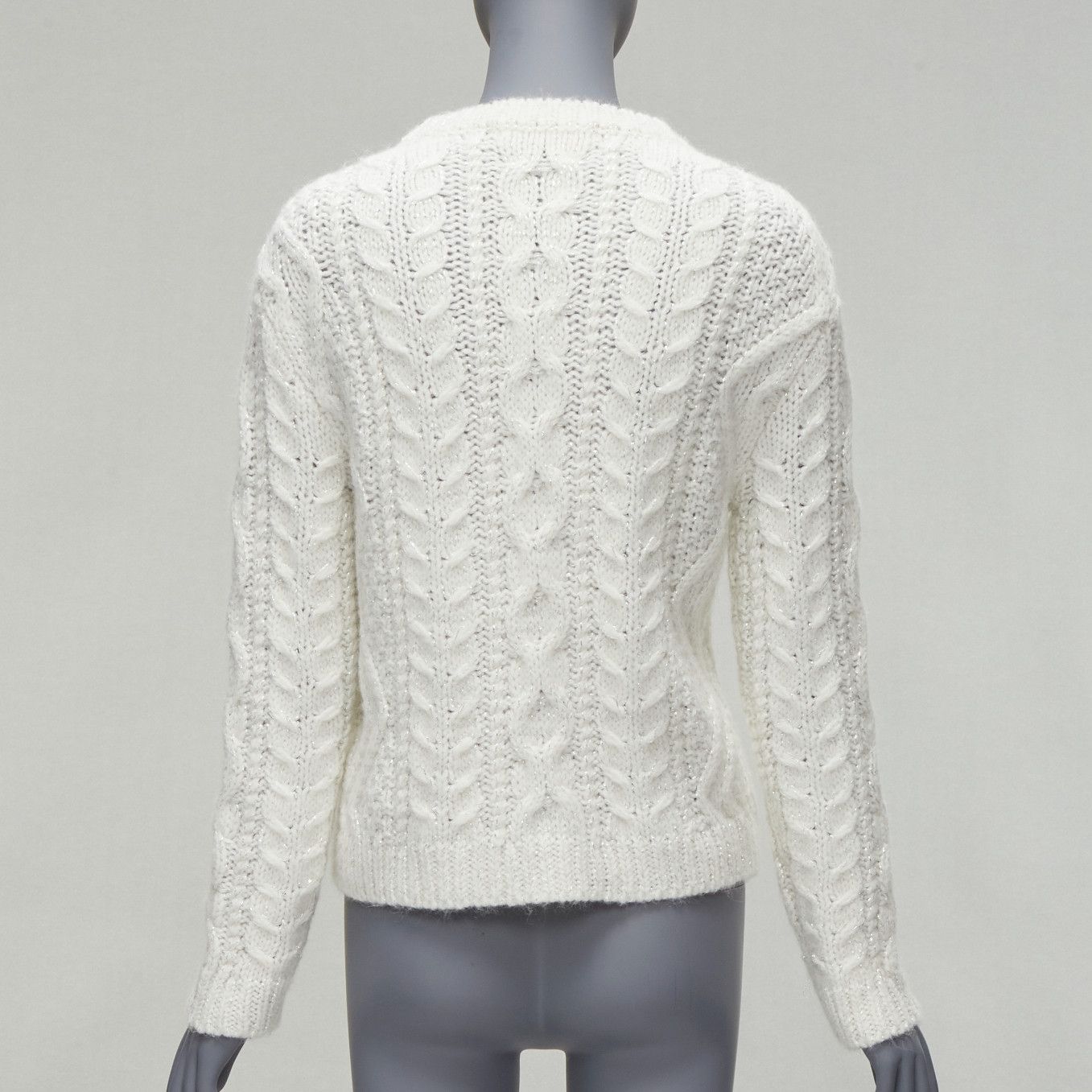 Valentino VALENTINO 2021 silver beads sequins bow white lurex cable knit sweater XS Size XS / US 0-2 / IT 36-38 - 3 Thumbnail