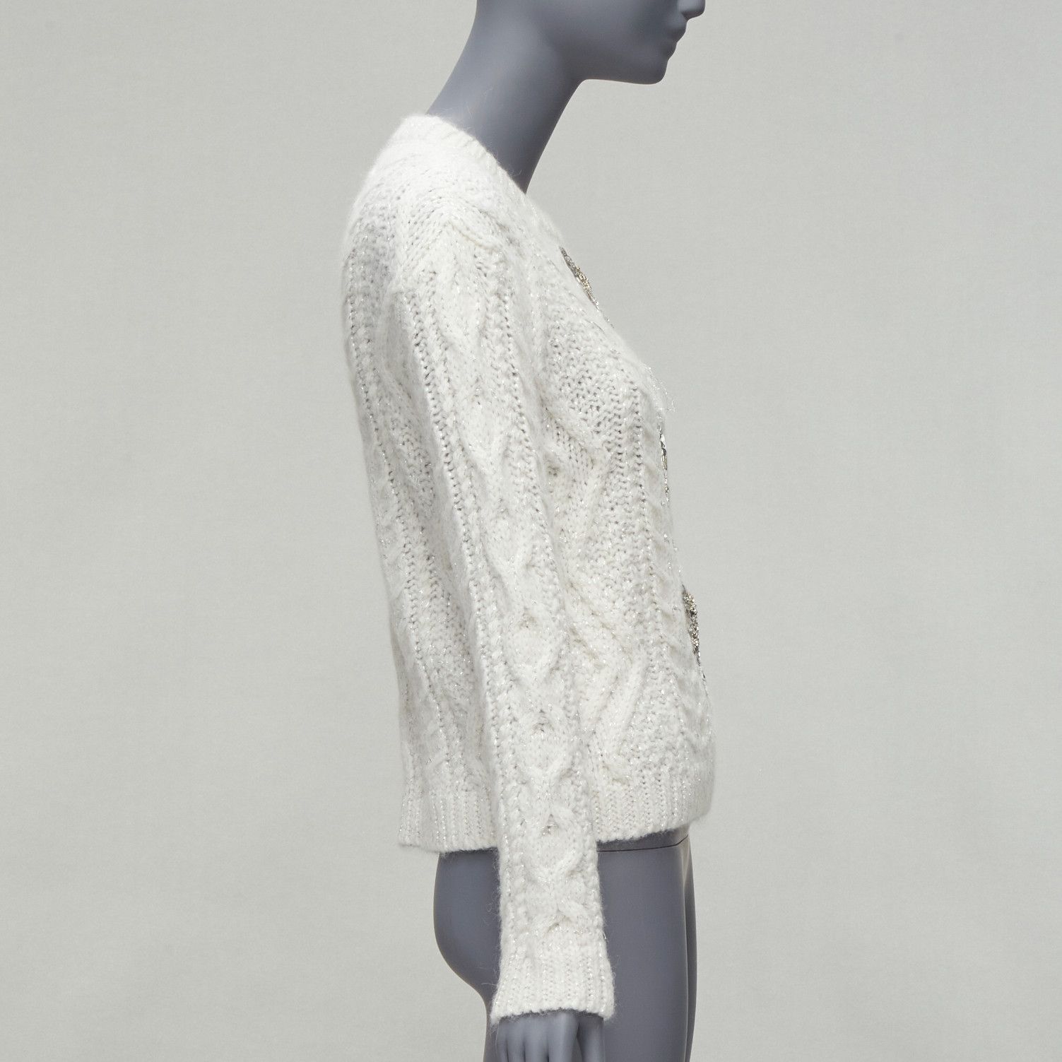 Valentino VALENTINO 2021 silver beads sequins bow white lurex cable knit sweater XS Size XS / US 0-2 / IT 36-38 - 4 Thumbnail
