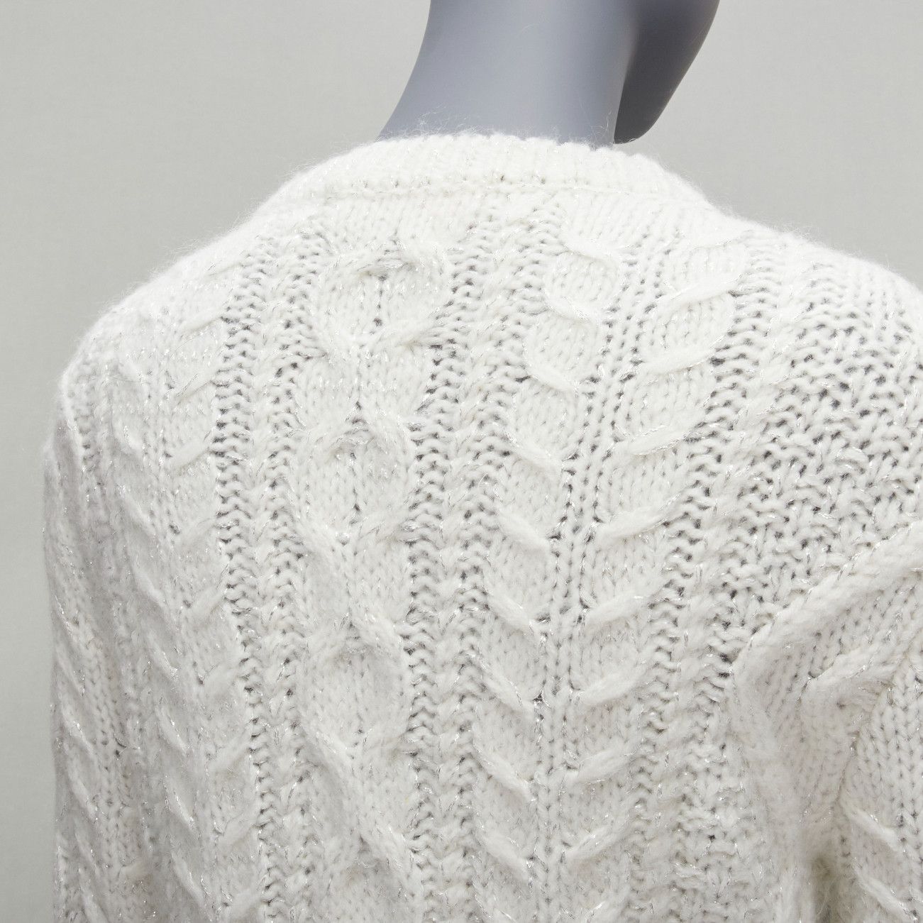 Valentino VALENTINO 2021 silver beads sequins bow white lurex cable knit sweater XS Size XS / US 0-2 / IT 36-38 - 8 Thumbnail