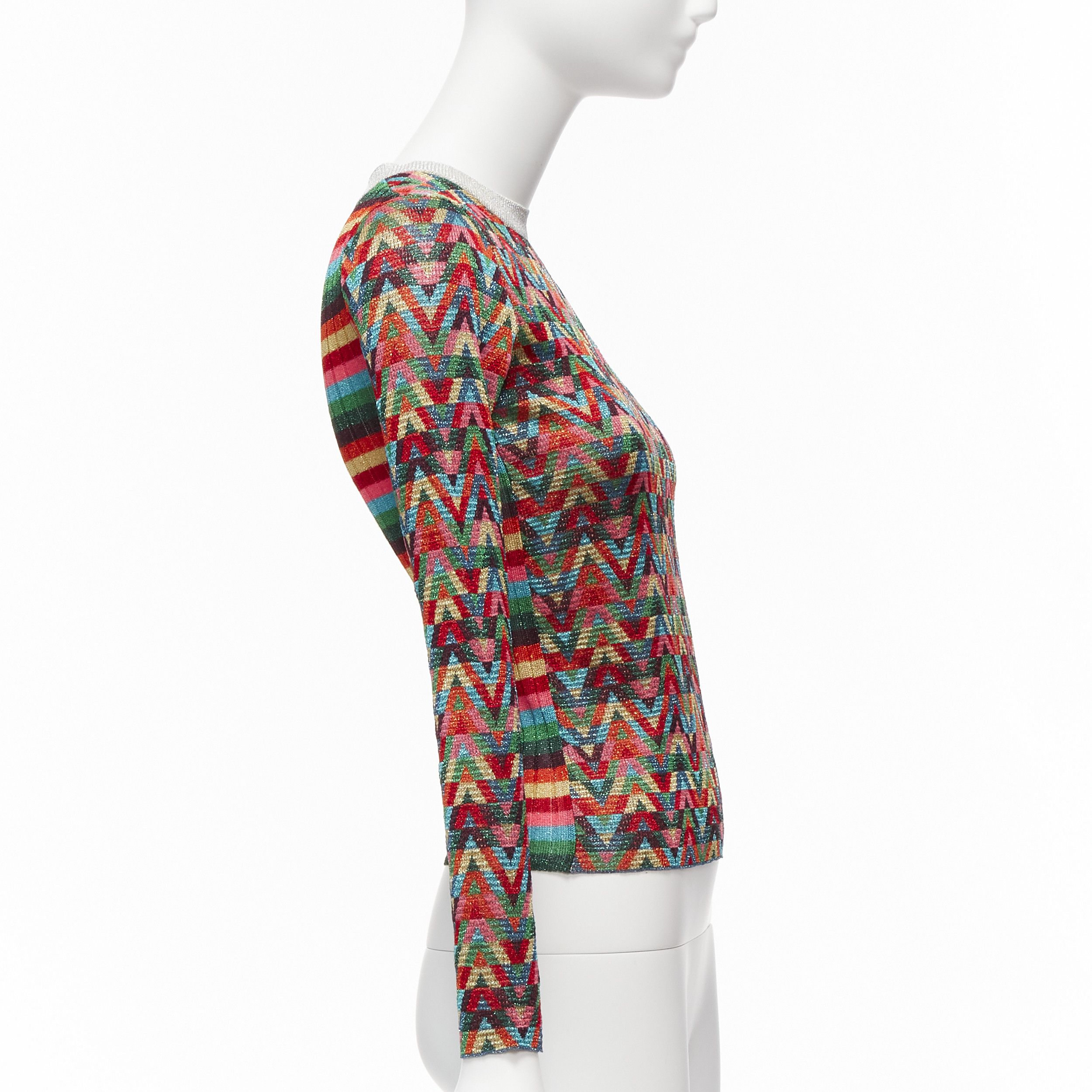 Valentino VALENTINO 2021 Optical VLOGO colorful lurex silver collar long sleeve sweater XS Size S / US 4 / IT 40 - 4 Thumbnail